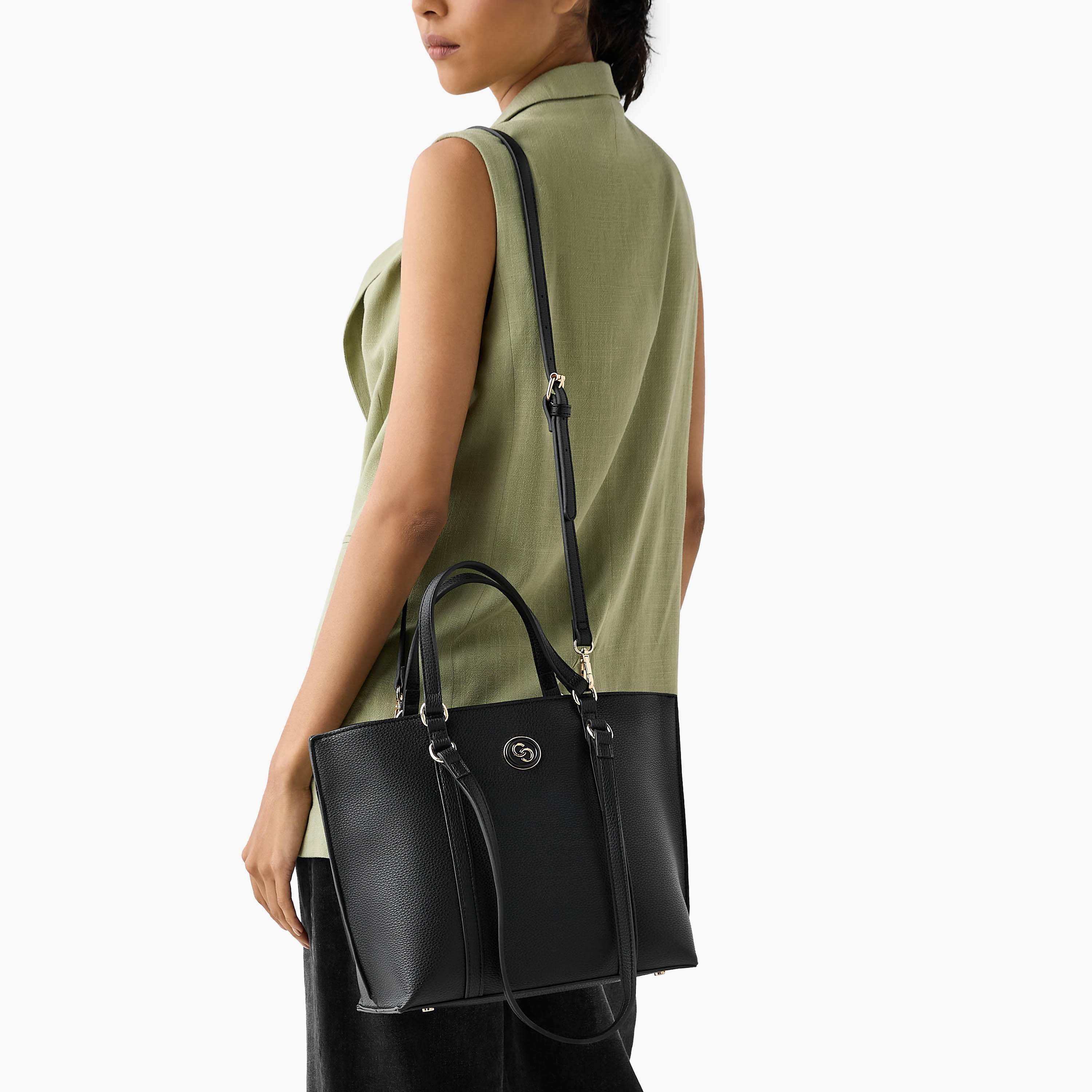 Celeste Textured Tote Bag with Zip Closure and Double Handle-women-bagsandwallets-handbags-image-8