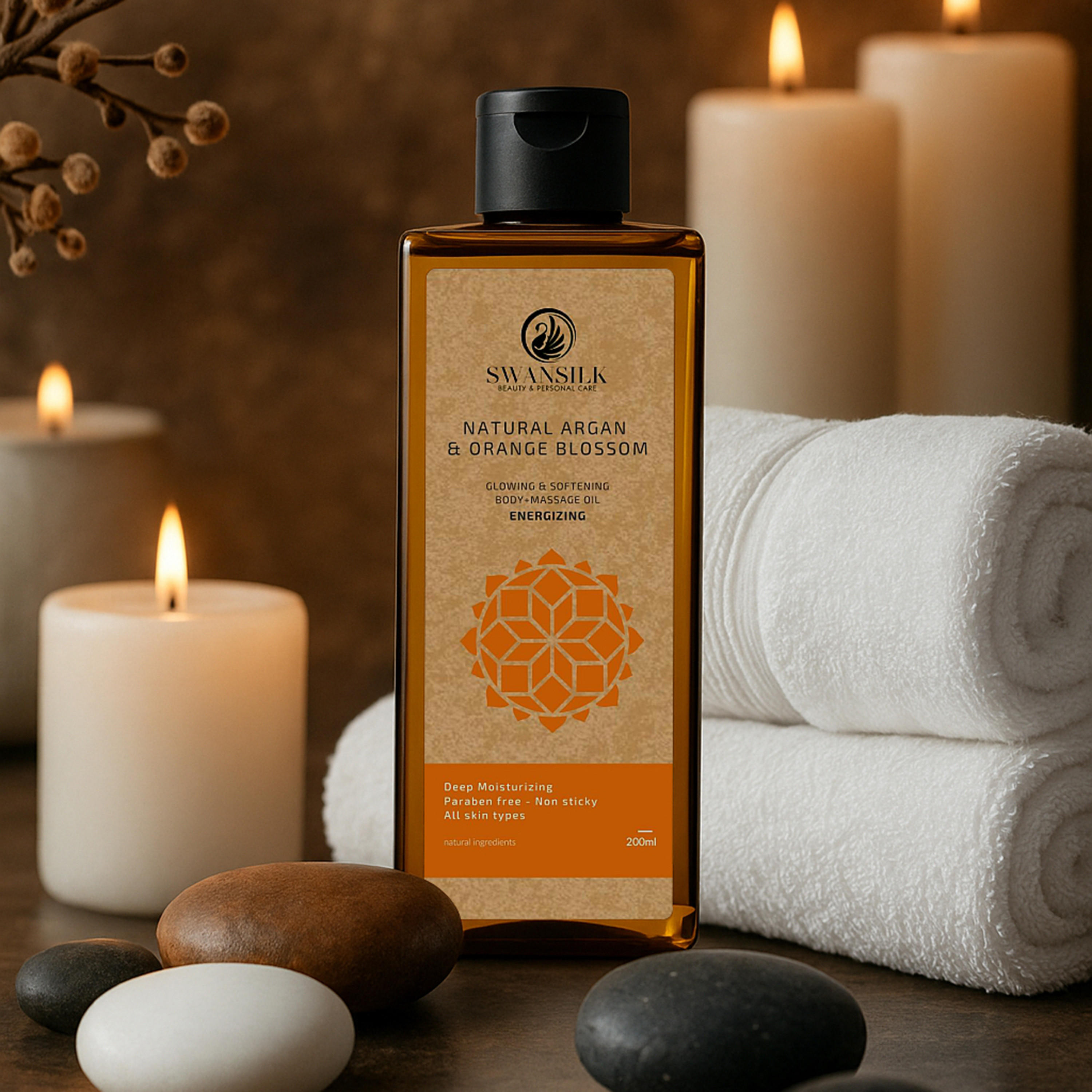 زيت تدليك وجسم بزيت الأرغان وبتلات البرتقال الطبيعي من سوانسيلك - 200 مل-beautyandpersonalcare-bathandbody-bodycare-oils-image-1