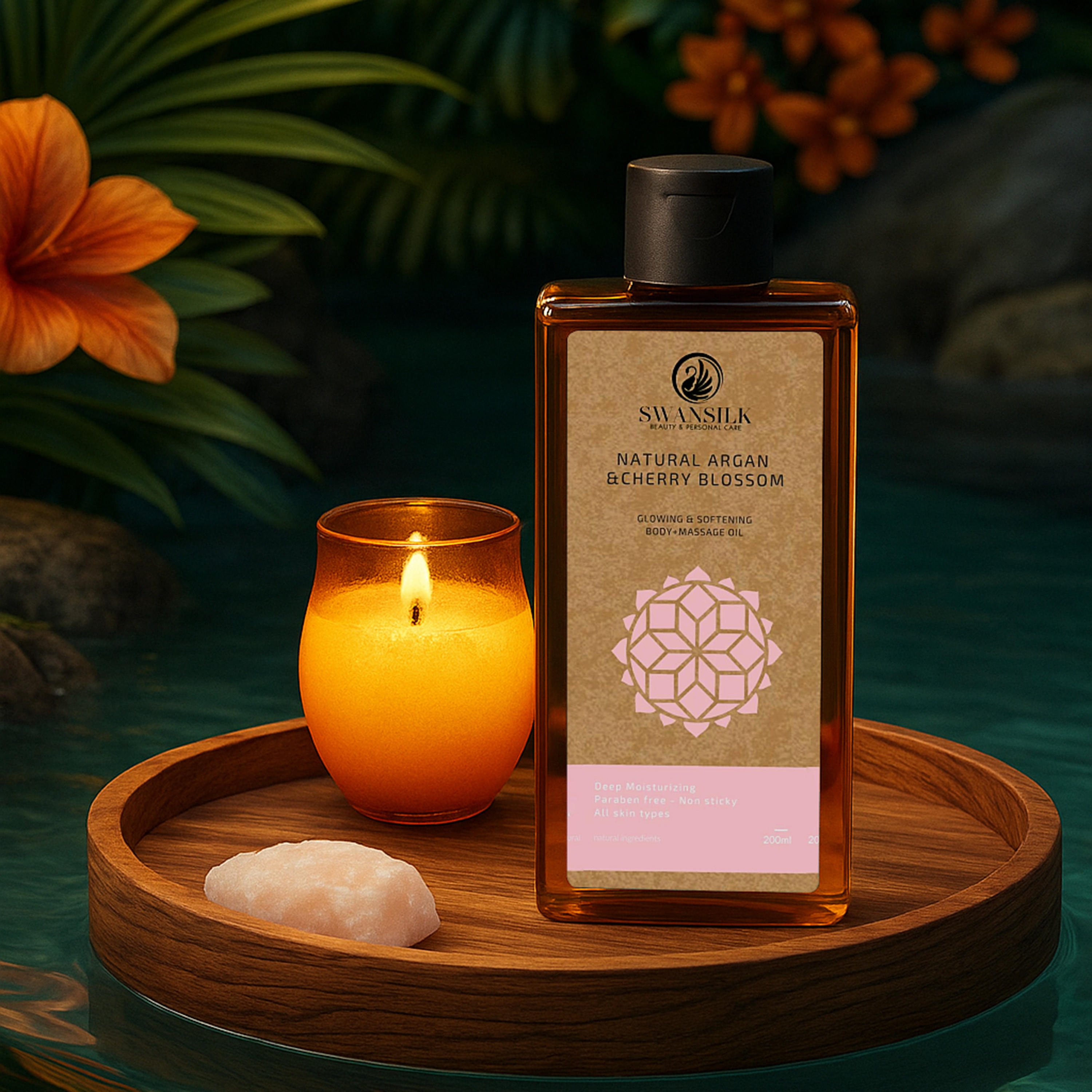 زيت تدليك الجسم بزهر الكرز والأرجان الطبيعي من سوانسيلك - 200 مل-beautyandpersonalcare-bathandbody-bodycare-oils-image-1