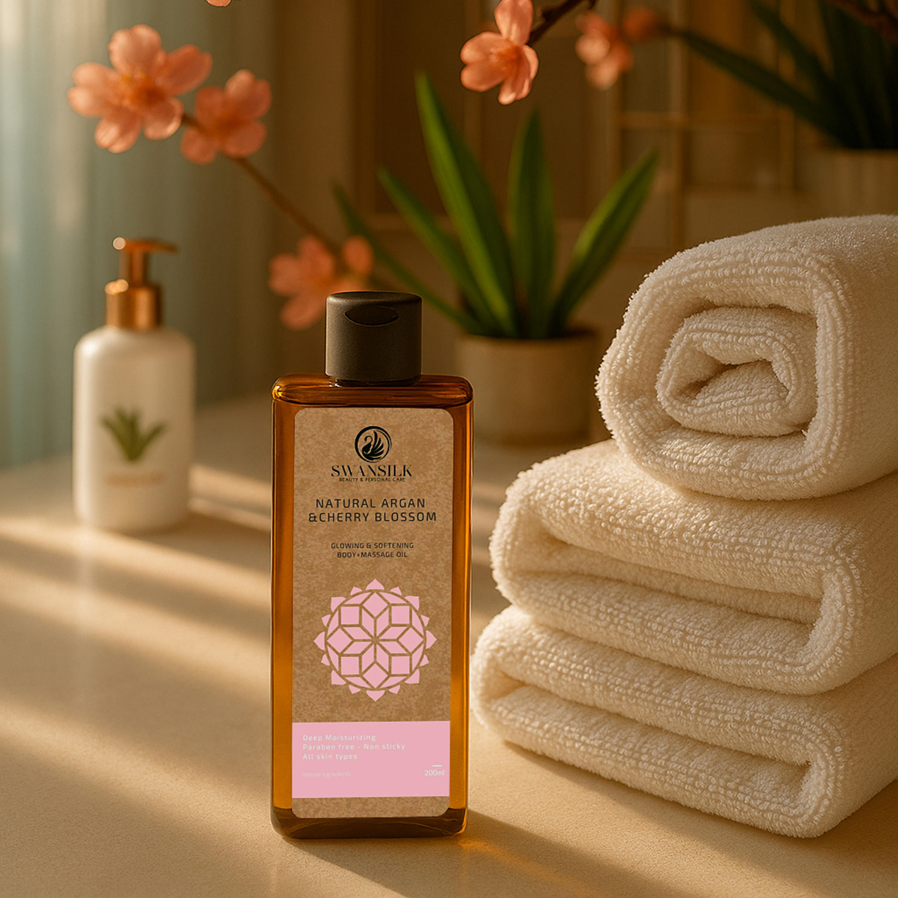 زيت تدليك الجسم بزهر الكرز والأرجان الطبيعي من سوانسيلك - 200 مل-beautyandpersonalcare-bathandbody-bodycare-oils-image-2