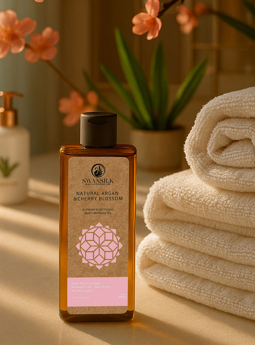 زيت تدليك الجسم بزهر الكرز والأرجان الطبيعي من سوانسيلك - 200 مل-beautyandpersonalcare-bathandbody-bodycare-oils-image-2
