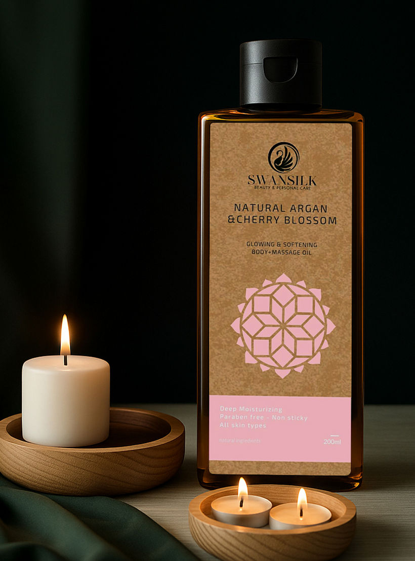 زيت تدليك الجسم بزهر الكرز والأرجان الطبيعي من سوانسيلك - 200 مل-beautyandpersonalcare-bathandbody-bodycare-oils-image-3