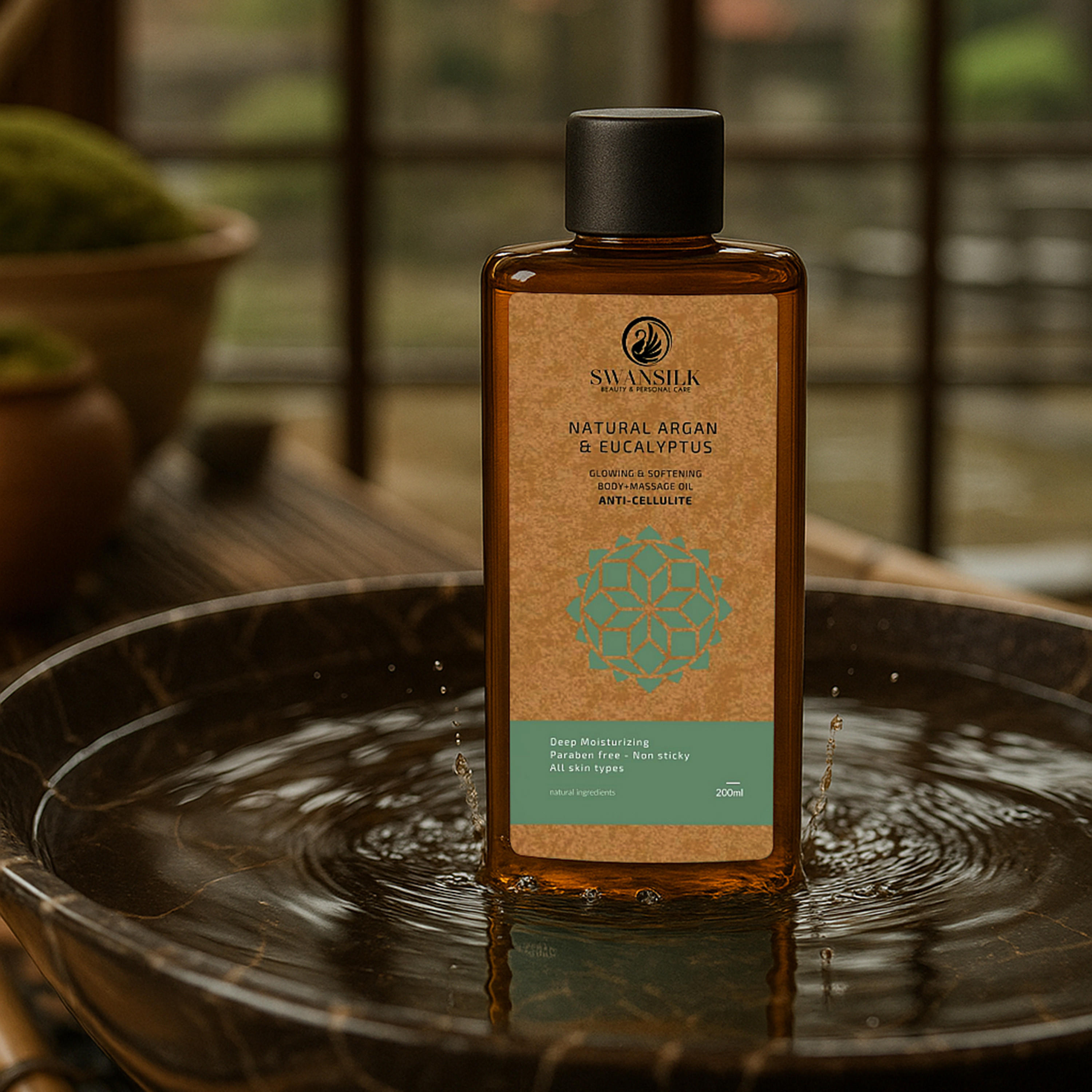 زيت تدليك للجسم بزيت الأرغان والأوكاليبتوس الطبيعي من سوانسيلك - 200 مل-beautyandpersonalcare-bathandbody-bodycare-oils-image-1