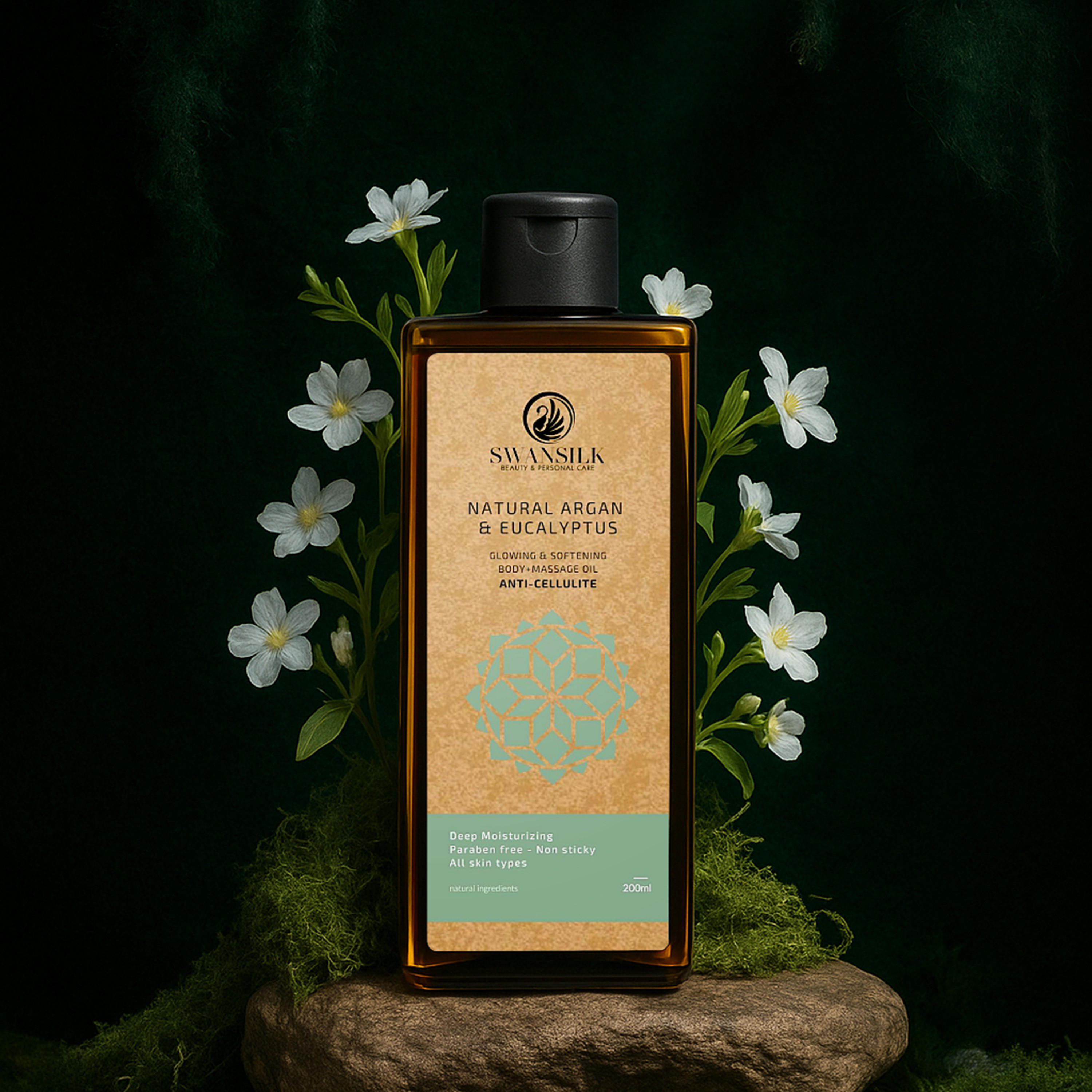 زيت تدليك للجسم بزيت الأرغان والأوكاليبتوس الطبيعي من سوانسيلك - 200 مل-beautyandpersonalcare-bathandbody-bodycare-oils-image-3
