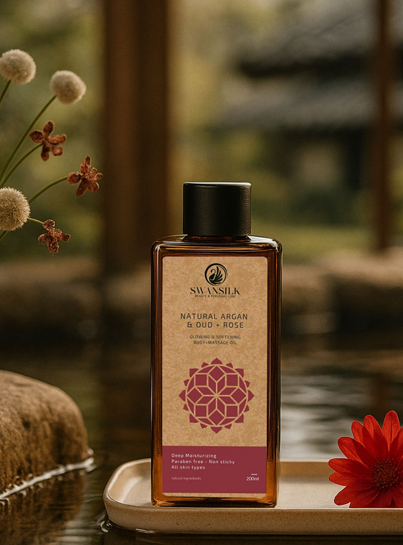 زيت تدليك للجسم بزيت الأرغان والعود والورد الطبيعي من سوانسيلك - 200 مل-beautyandpersonalcare-bathandbody-bodycare-oils-image-2