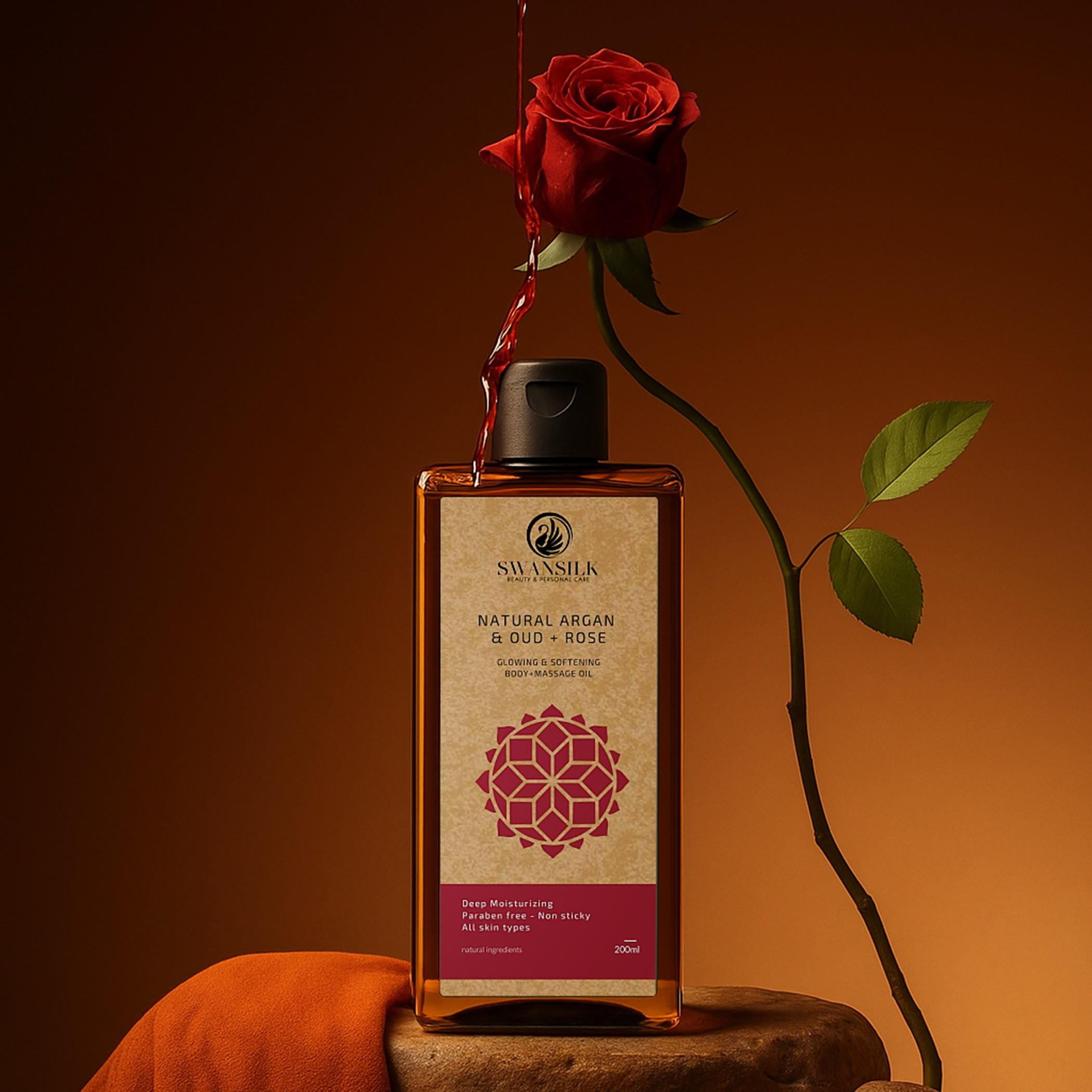 زيت تدليك للجسم بزيت الأرغان والعود والورد الطبيعي من سوانسيلك - 200 مل-beautyandpersonalcare-bathandbody-bodycare-oils-image-3