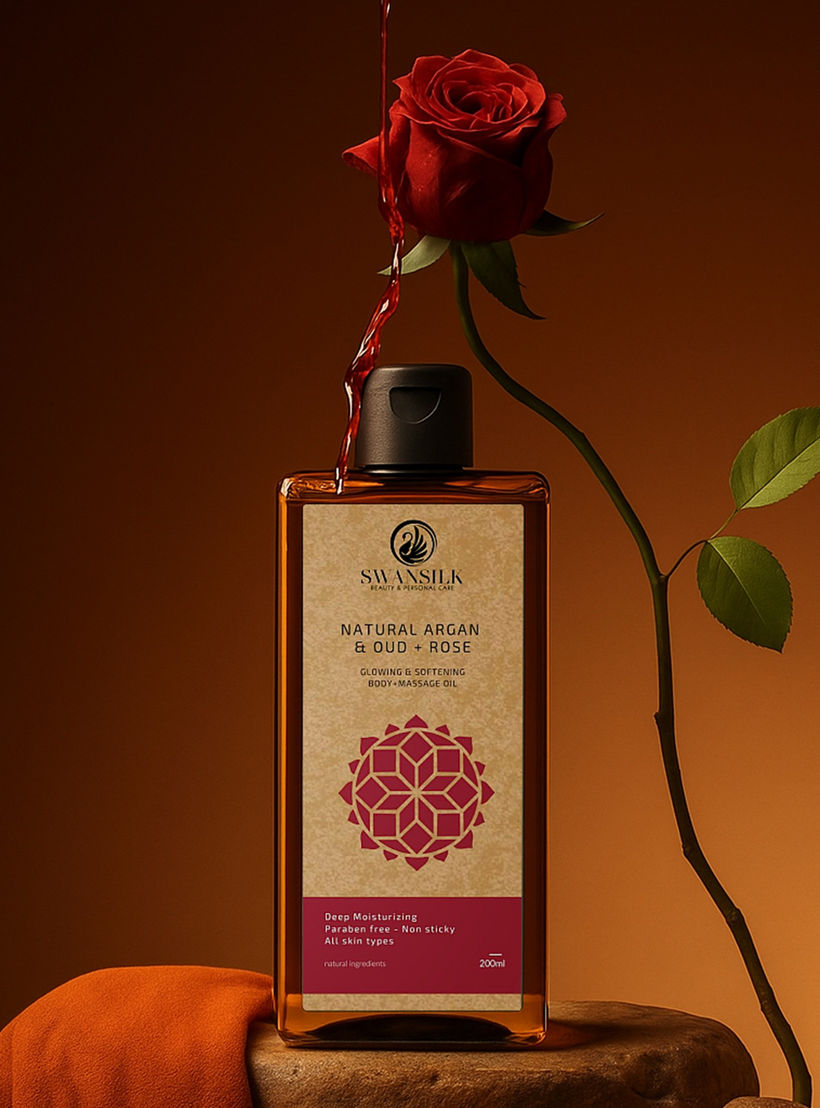 زيت تدليك للجسم بزيت الأرغان والعود والورد الطبيعي من سوانسيلك - 200 مل-beautyandpersonalcare-bathandbody-bodycare-oils-image-3