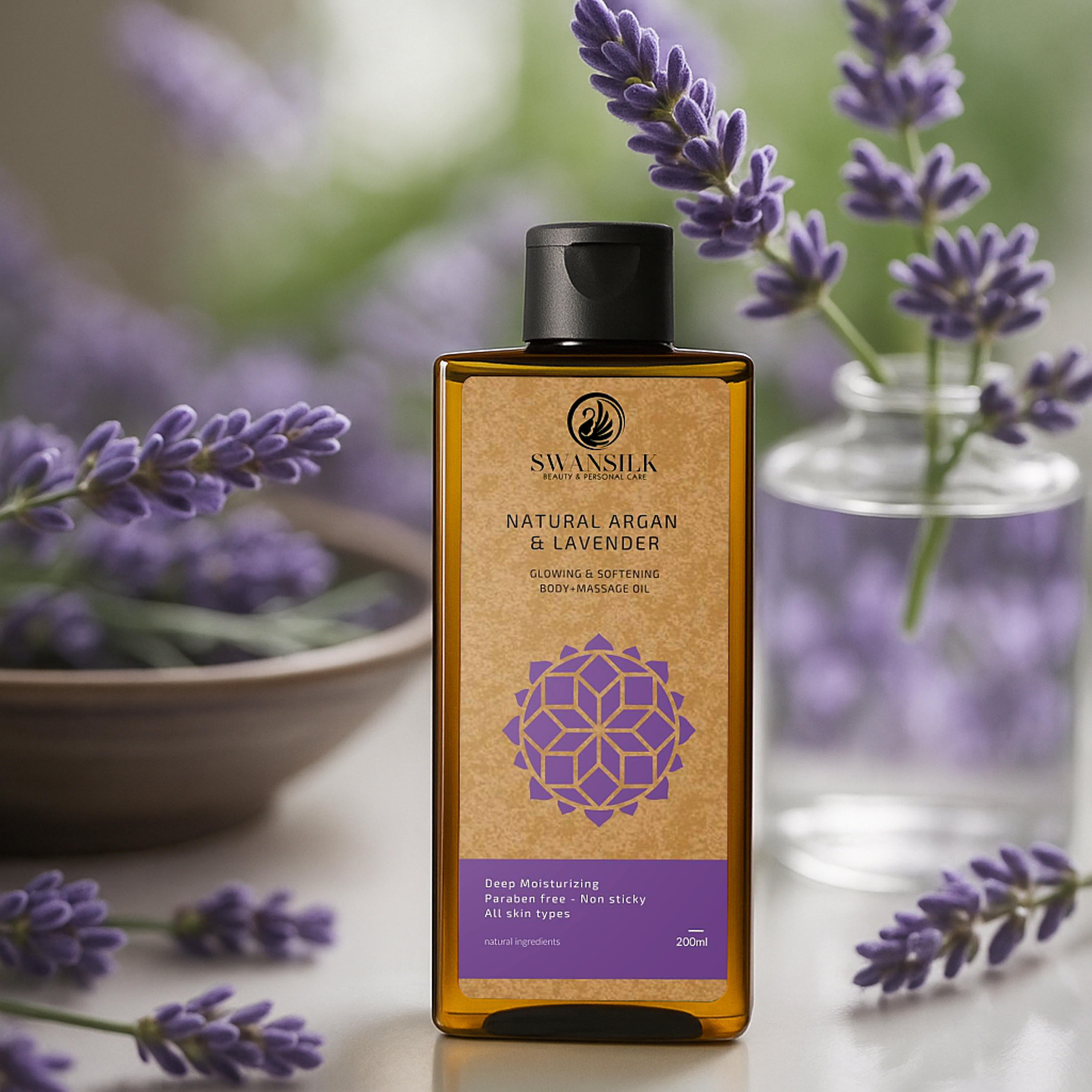 زيت تدليك الجسم بزيت الأرجان الطبيعي واللافندر من سوانسيلك - 200 مل-beautyandpersonalcare-bathandbody-bodycare-oils-image-1