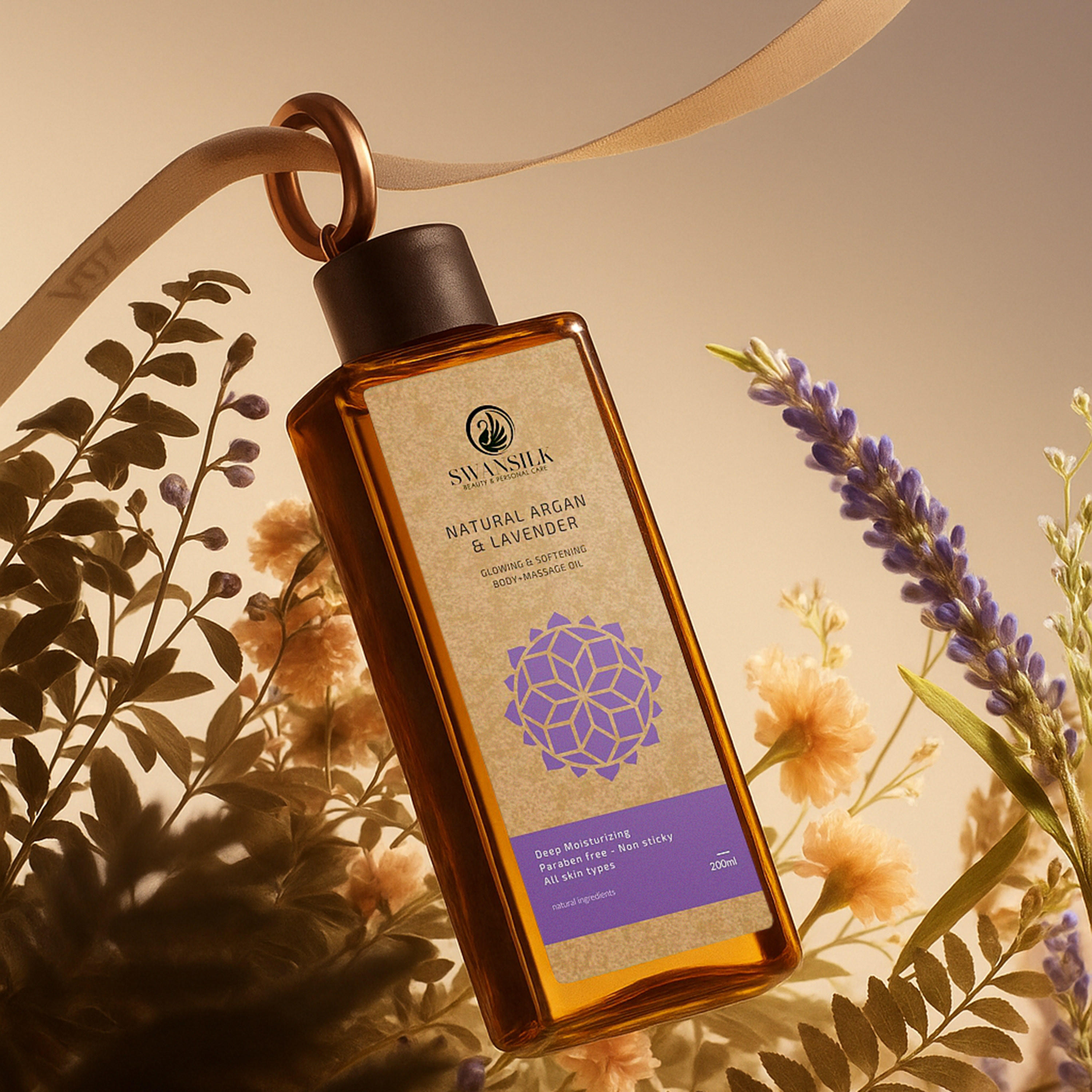 زيت تدليك الجسم بزيت الأرجان الطبيعي واللافندر من سوانسيلك - 200 مل-beautyandpersonalcare-bathandbody-bodycare-oils-image-2