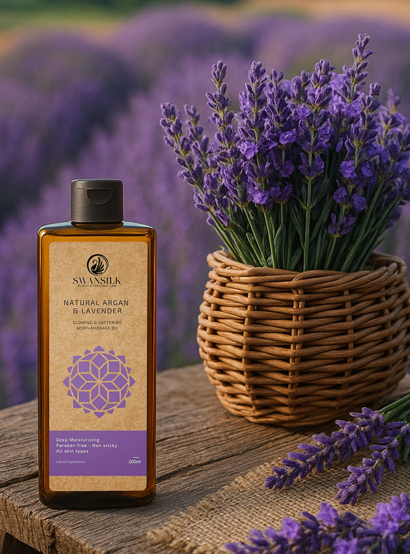 زيت تدليك الجسم بزيت الأرجان الطبيعي واللافندر من سوانسيلك - 200 مل-beautyandpersonalcare-bathandbody-bodycare-oils-image-3