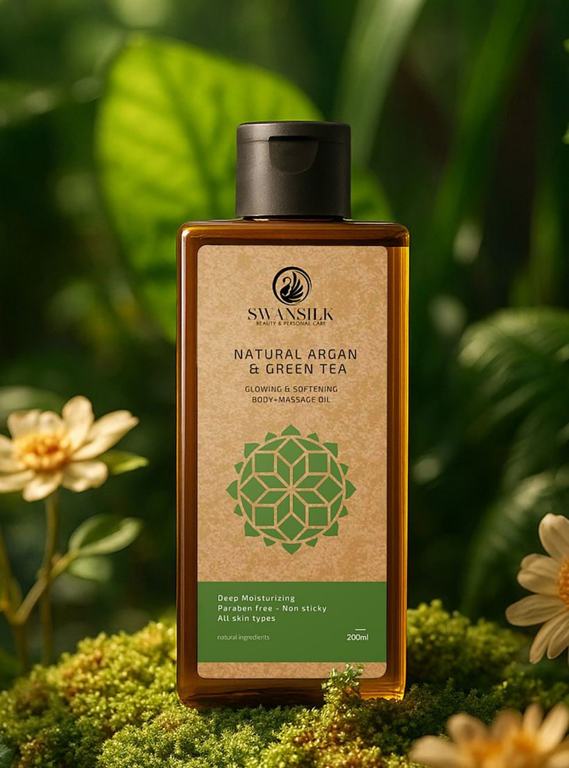 زيت تدليك الجسم بالارجان الطبيعي والشاي الأخضر من سوانسيلك - 200 مل-beautyandpersonalcare-bathandbody-bodycare-oils-image-2