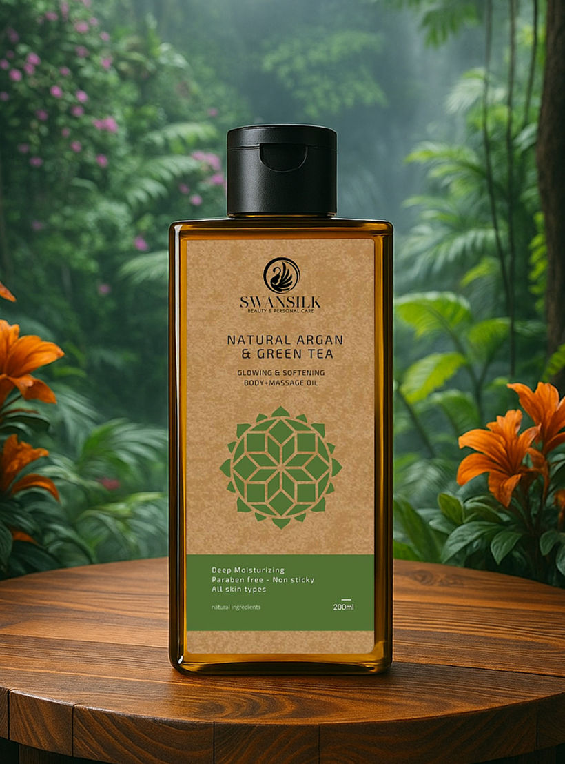 زيت تدليك الجسم بالارجان الطبيعي والشاي الأخضر من سوانسيلك - 200 مل-beautyandpersonalcare-bathandbody-bodycare-oils-image-3