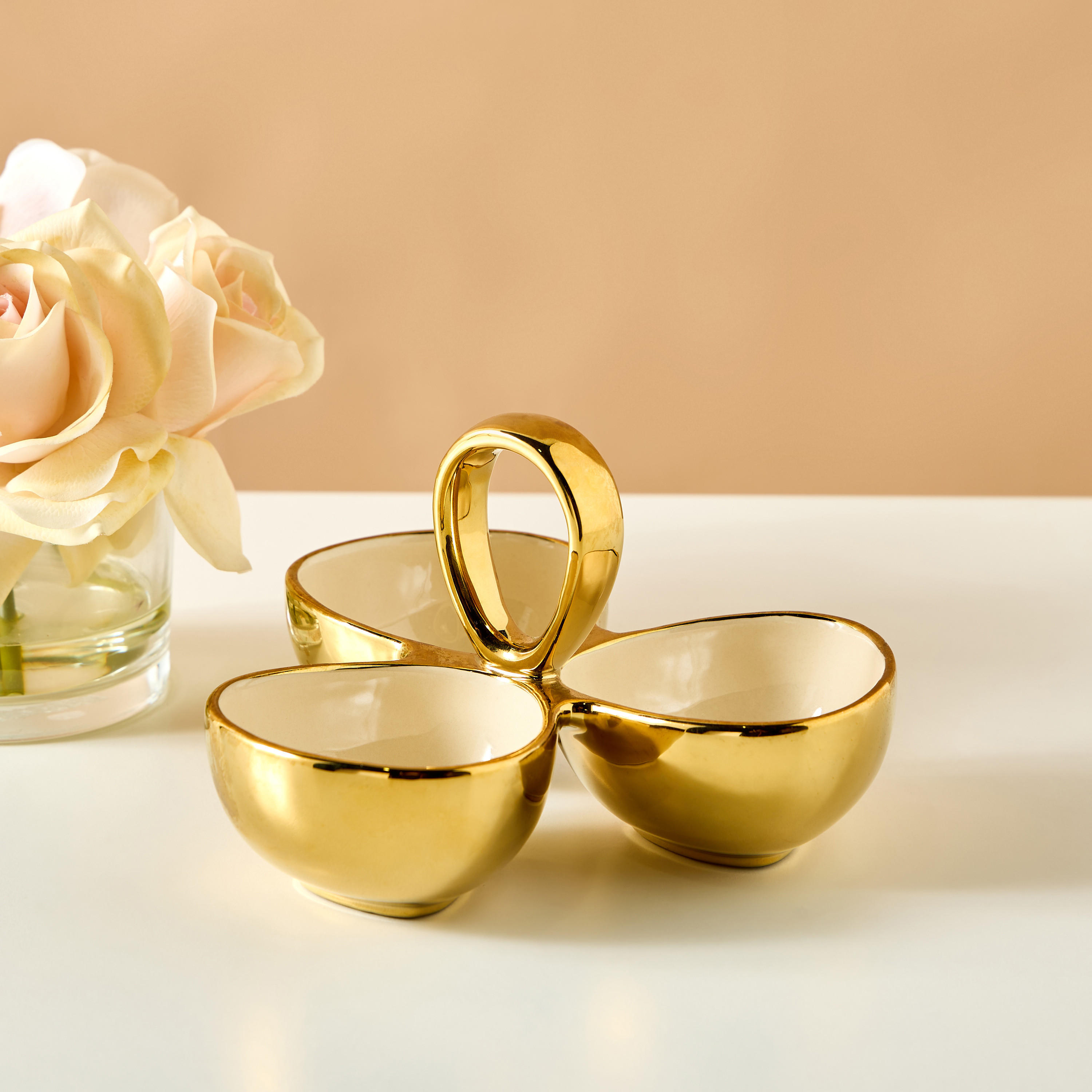 Evoque Three-Section Porcelain Nut Bowl - 20x20 cms-household-dining-dinnerware-bowls-image-1
