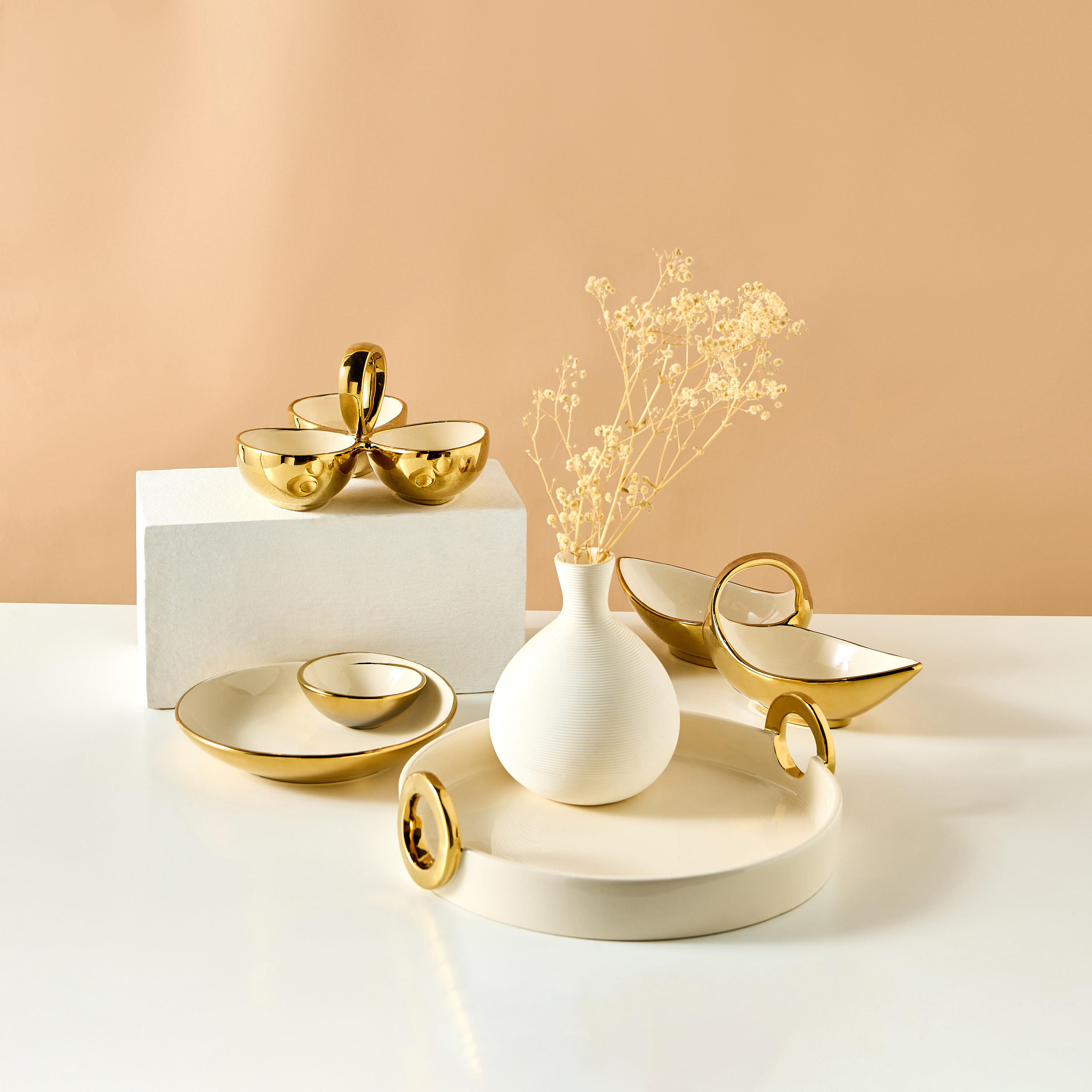 Evoque Three-Section Porcelain Nut Bowl - 20x20 cms-household-dining-dinnerware-bowls-image-4