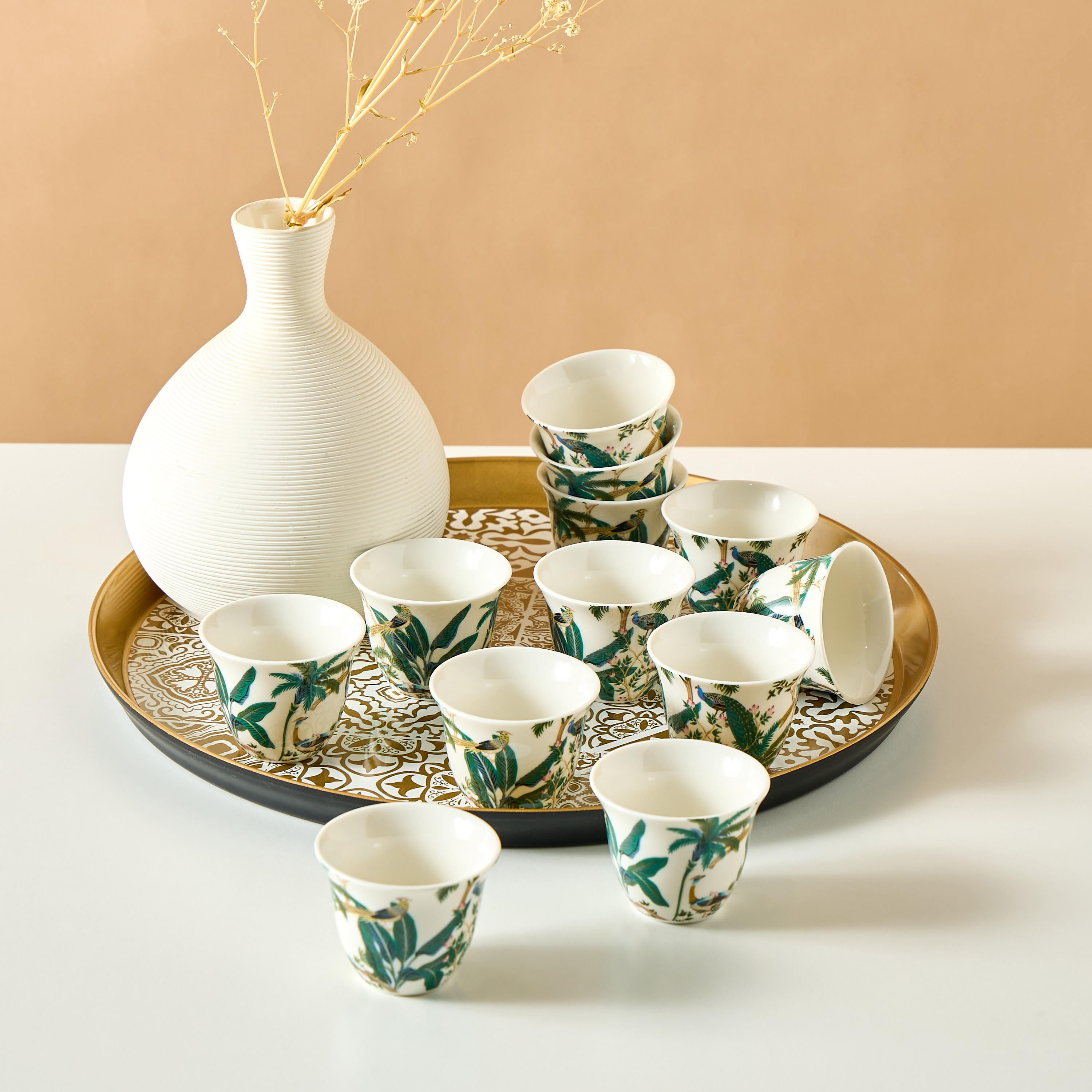 Peacock 12-Piece Printed New Bone China Kahwa Cup Set-household-dining-teaandcoffee-teaandcoffeesets-image-1