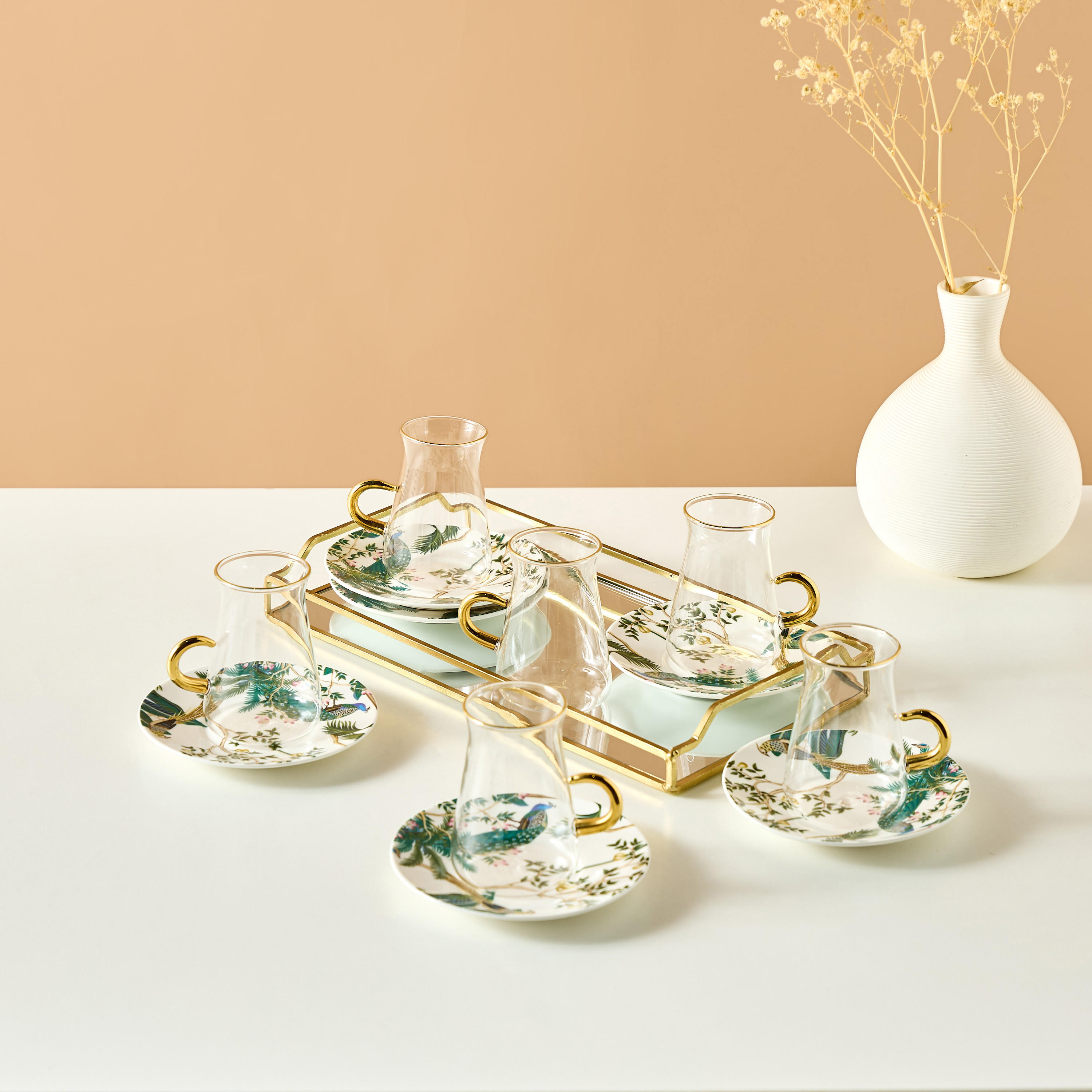 Peacock 12-Piece New Bone China Tea Cup and Saucer Set - 180 ml-household-dining-teaandcoffee-teaandcoffeesets-image-1