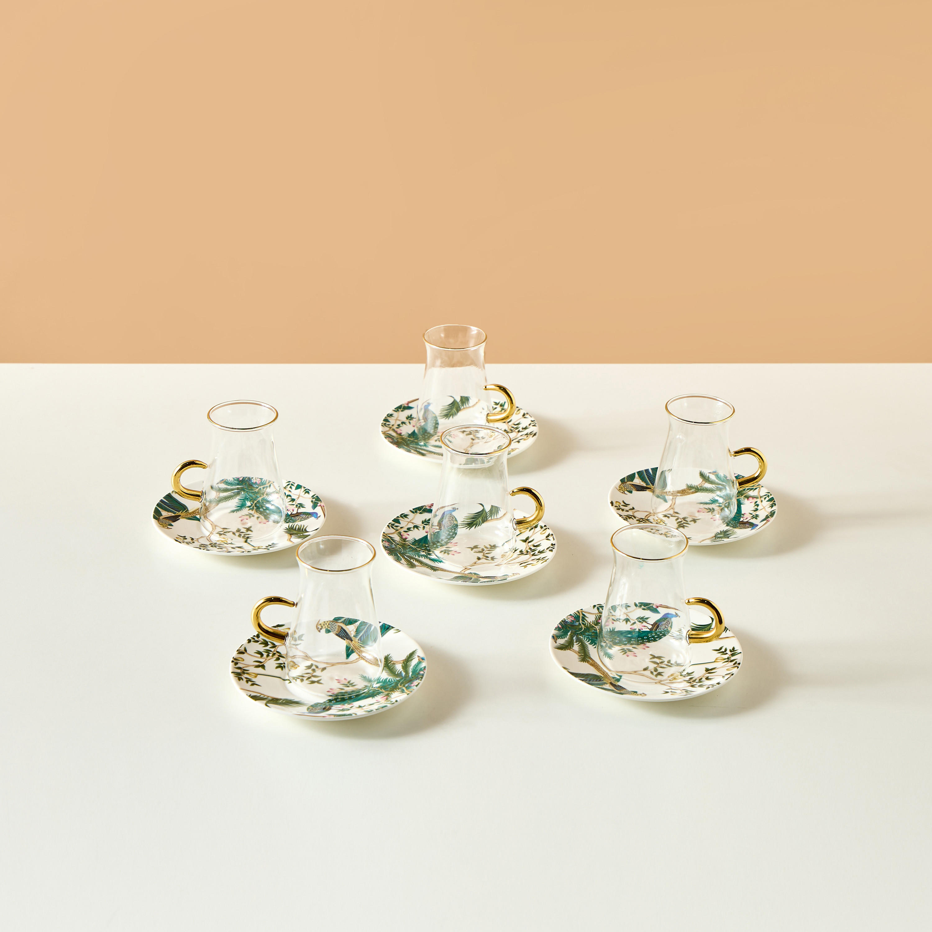Peacock 12-Piece New Bone China Tea Cup and Saucer Set - 180 ml-household-dining-teaandcoffee-teaandcoffeesets-image-2