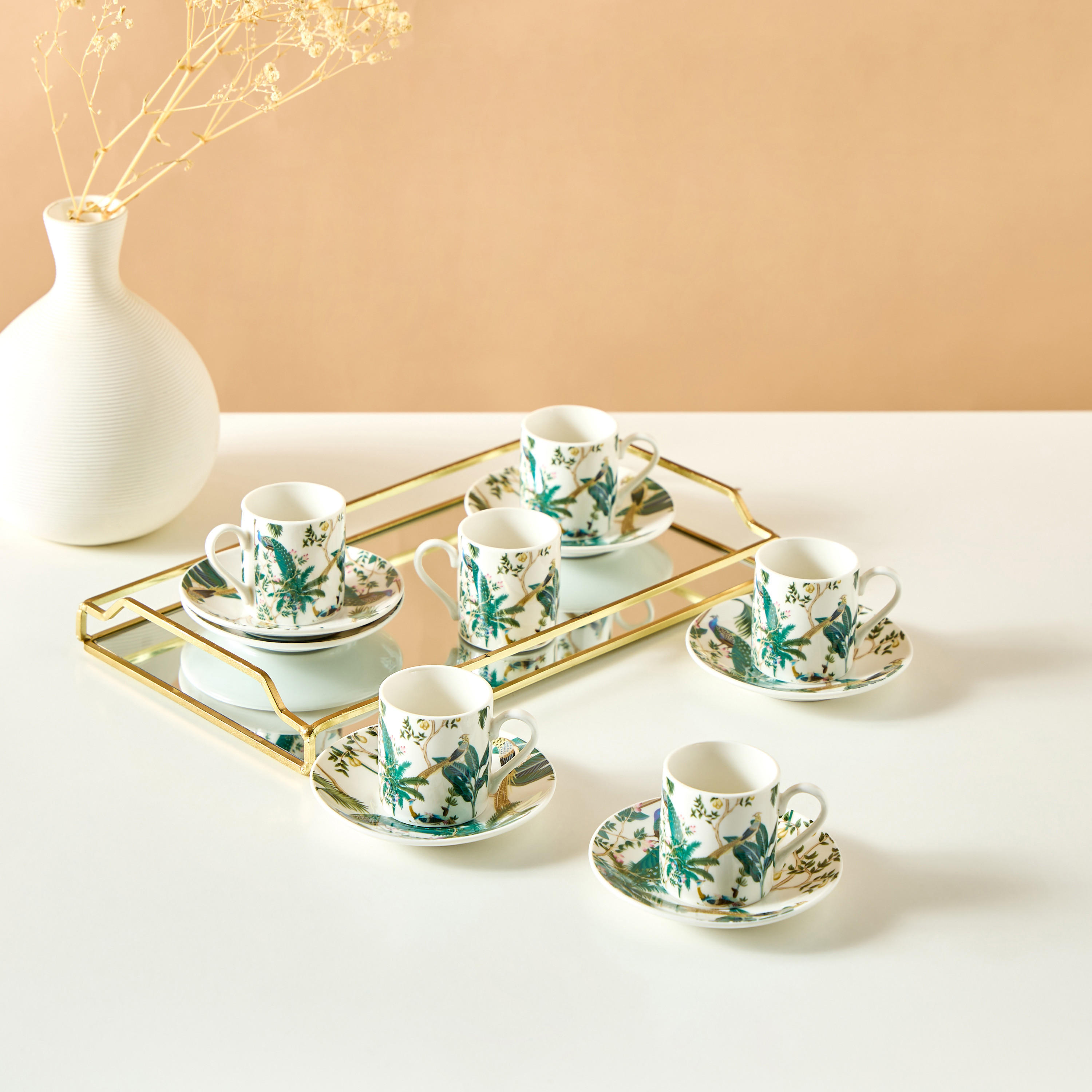 Peacock 12-Piece New Bone China Cup and Saucer Set - 70 ml-household-dining-teaandcoffee-teaandcoffeesets-image-1
