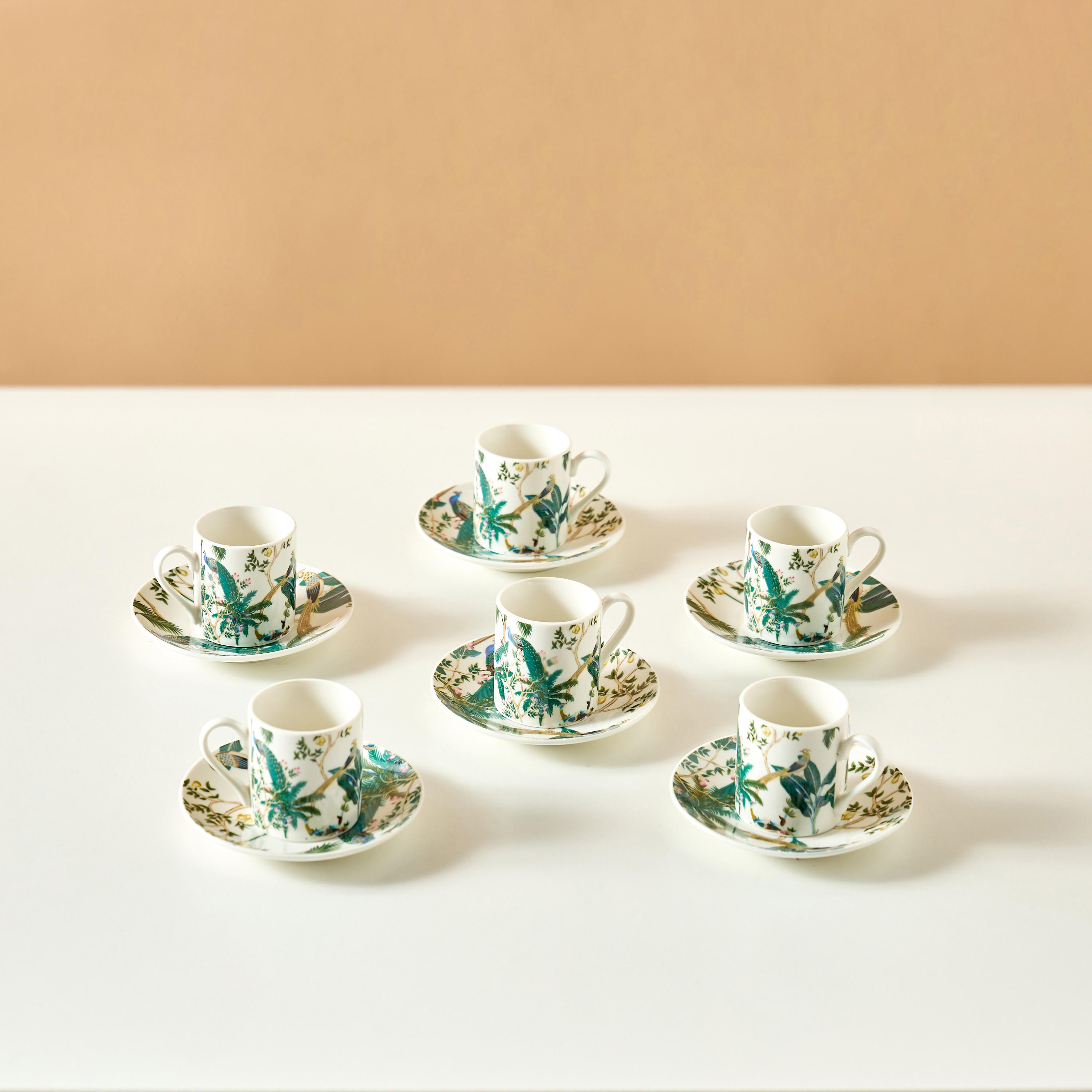 Peacock 12-Piece New Bone China Cup and Saucer Set - 70 ml-household-dining-teaandcoffee-teaandcoffeesets-image-2