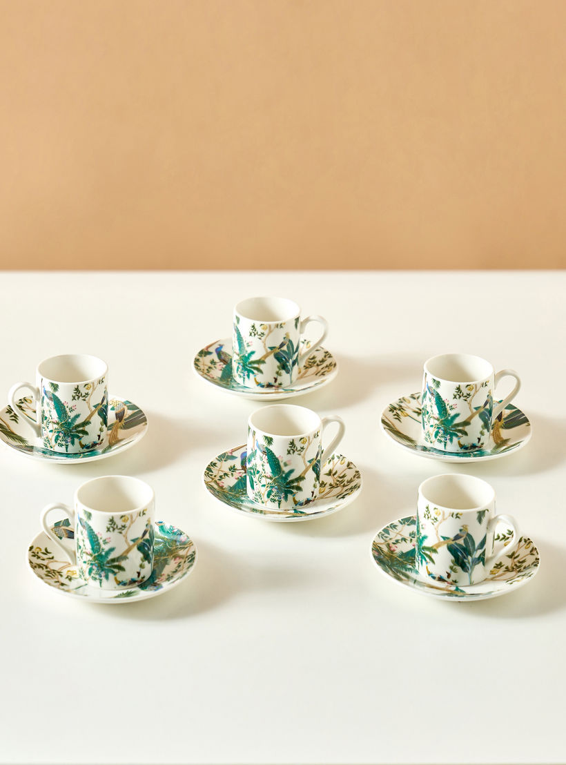 Peacock 12-Piece New Bone China Cup and Saucer Set - 70 ml-household-dining-teaandcoffee-teaandcoffeesets-image-2