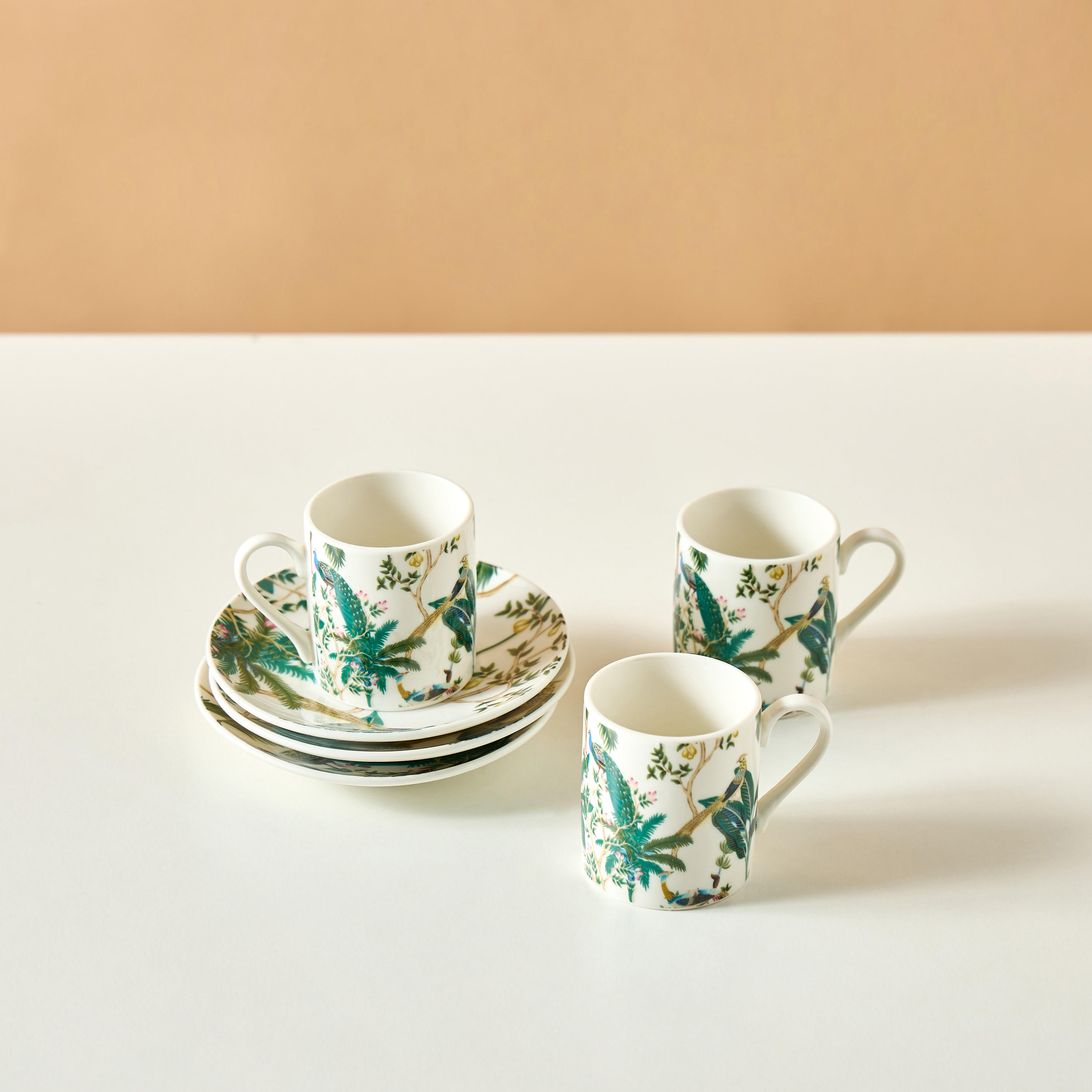 Peacock 12-Piece New Bone China Cup and Saucer Set - 70 ml-household-dining-teaandcoffee-teaandcoffeesets-image-3