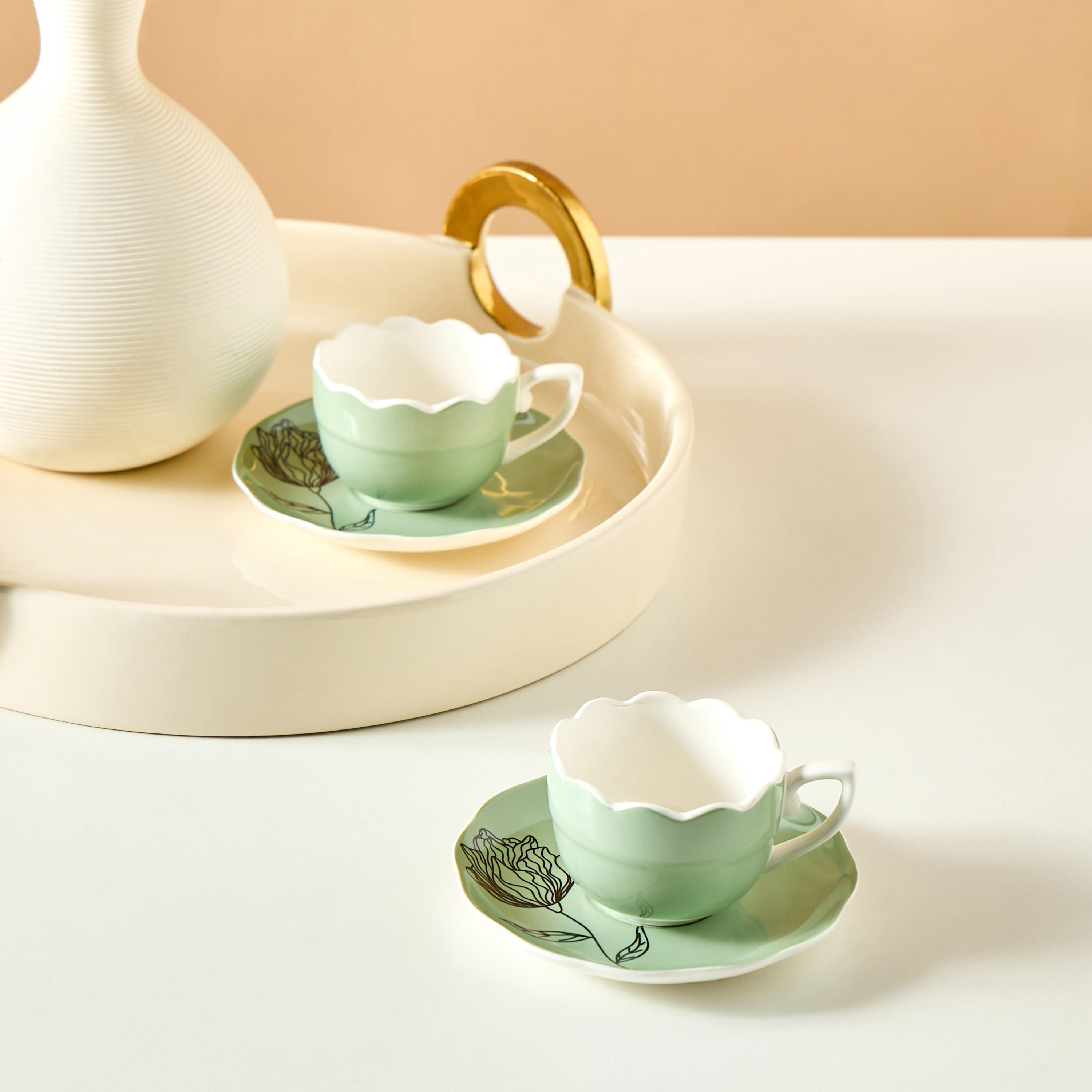 Floral Print 4-Piece Cup and Saucer Set-household-dining-teaandcoffee-teaandcoffeesets-image-1