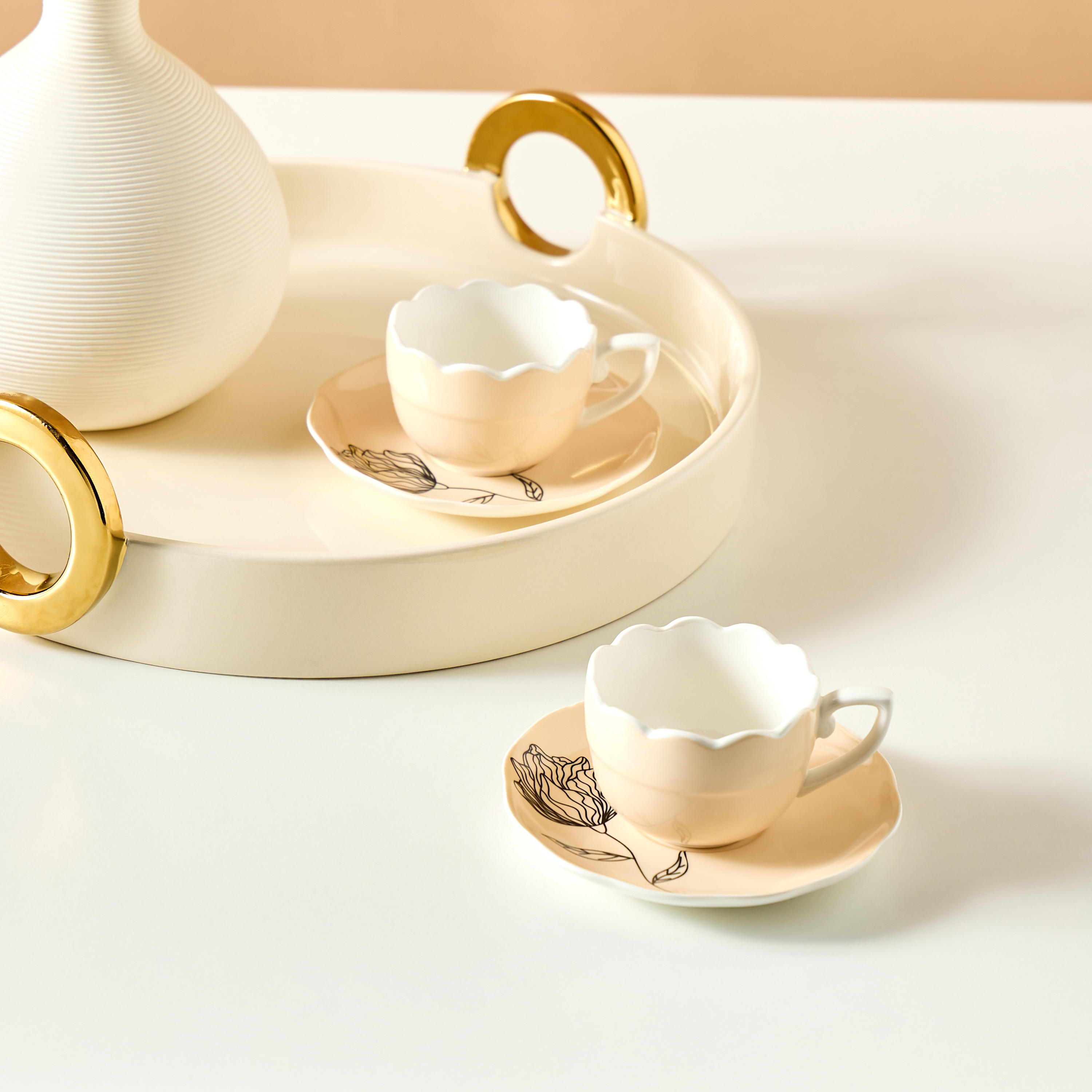 Floral Print 4-Piece Cup and Saucer Set-household-dining-teaandcoffee-teaandcoffeesets-image-1