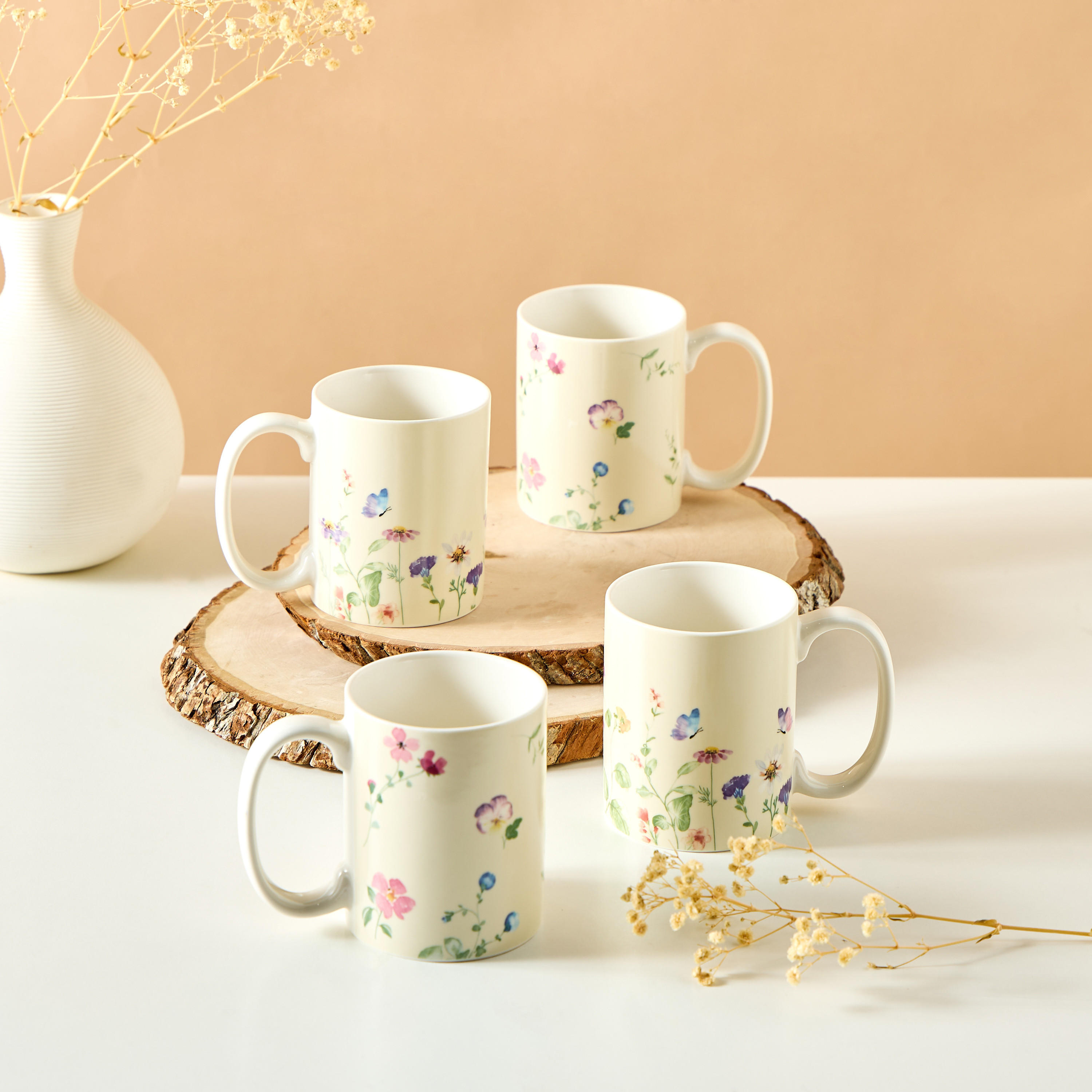 Floral Print 4-Piece Mug with Handle Set - 350 ml-household-dining-teaandcoffee-teaandcoffeesets-image-1