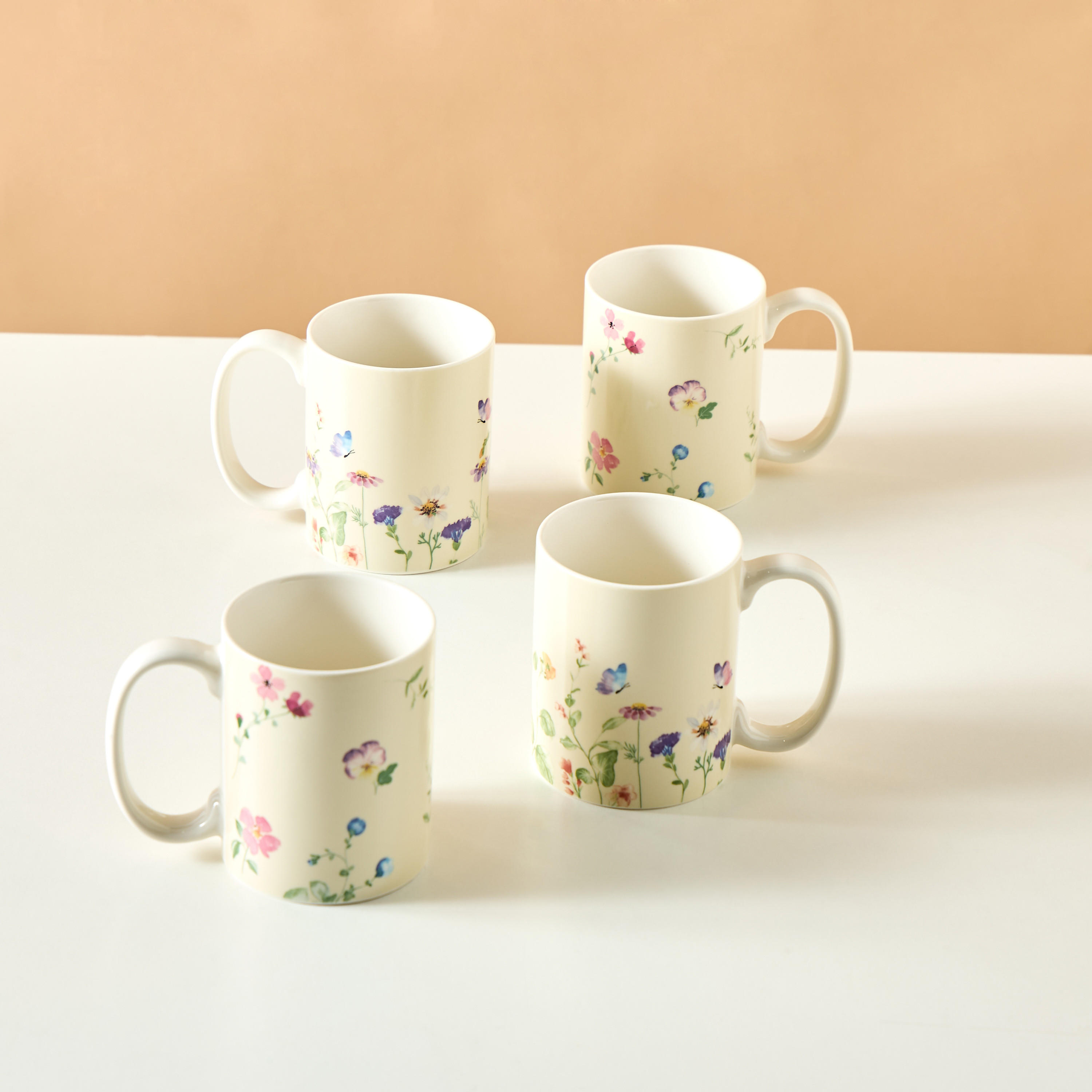 Floral Print 4-Piece Mug with Handle Set - 350 ml-household-dining-teaandcoffee-teaandcoffeesets-image-2