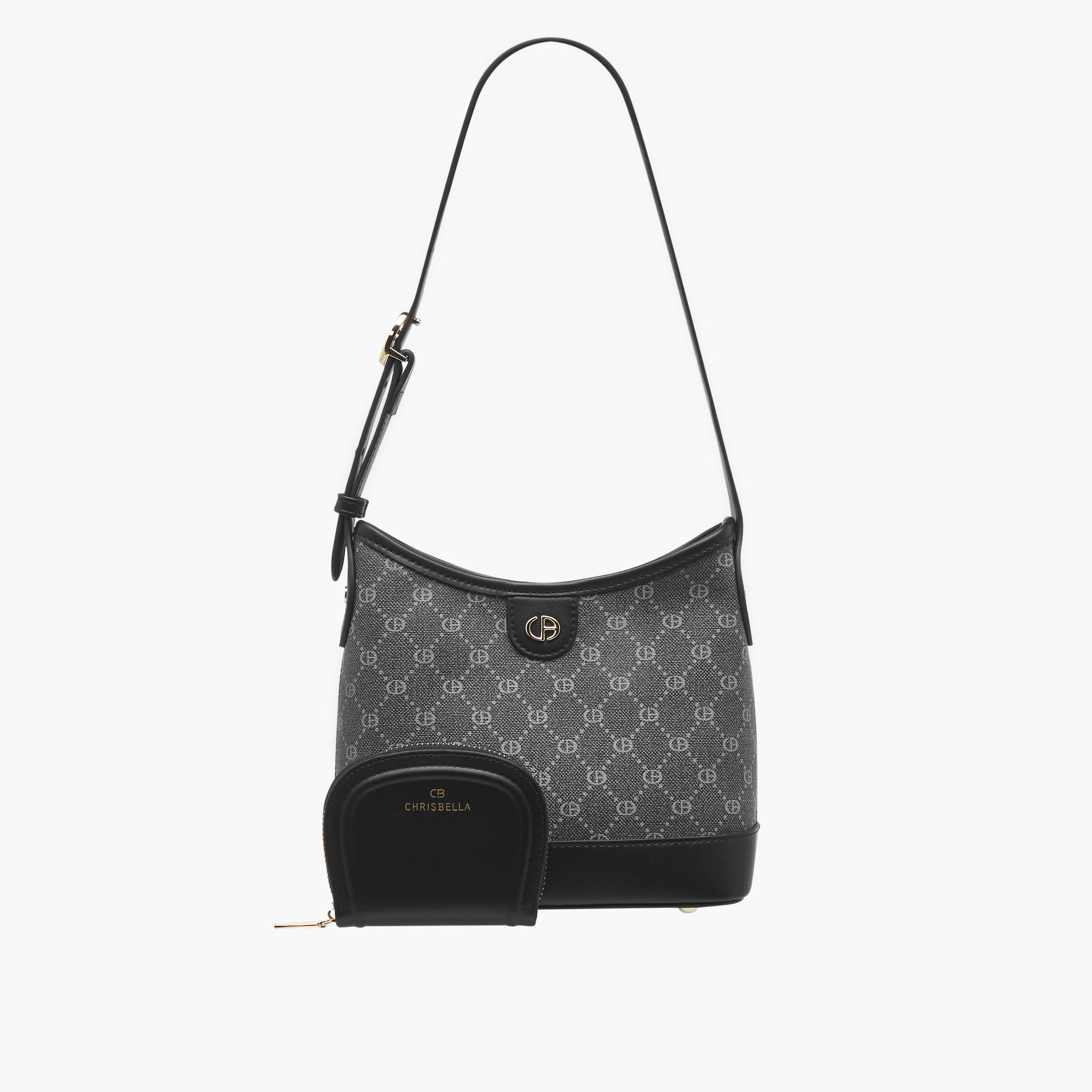 Chrisbella Monogram Print Hobo Bag with Adjustable Strap and Wallet-women-bagsandwallets-handbags-image-1
