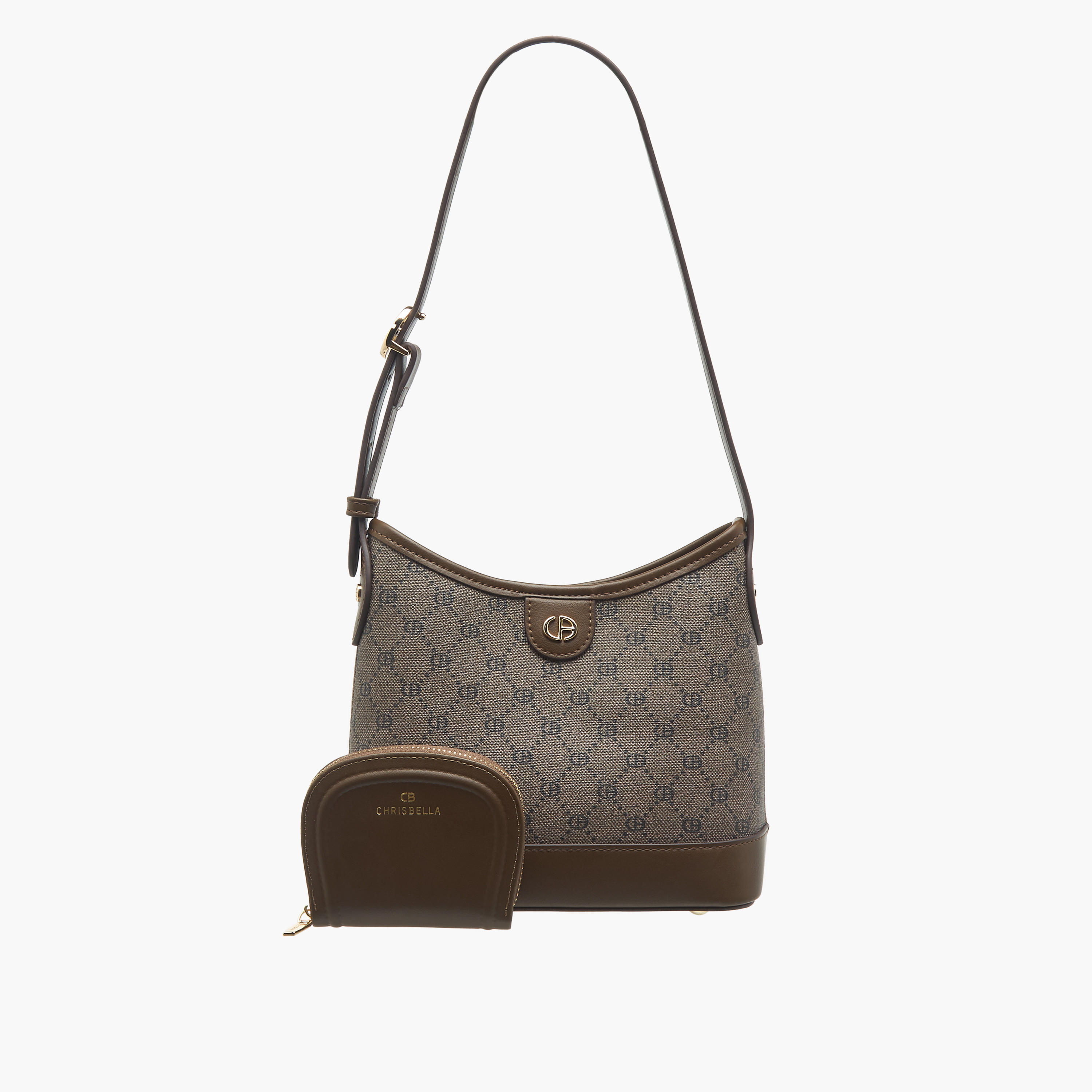 شنطة هوبو بطبعات مونوجرام مع حزام قابل للتعديل ومحفظة من كريسبيلا-women-bagsandwallets-handbags-image-1