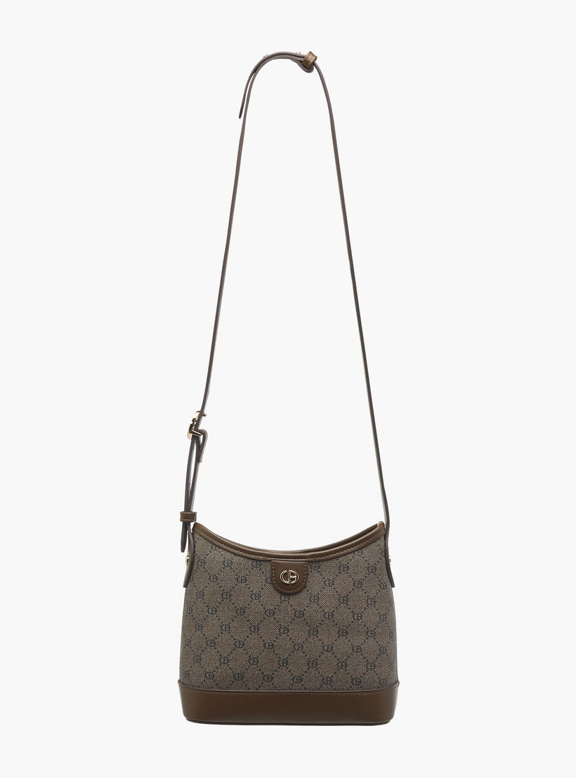 شنطة هوبو بطبعات مونوجرام مع حزام قابل للتعديل ومحفظة من كريسبيلا-women-bagsandwallets-handbags-image-3
