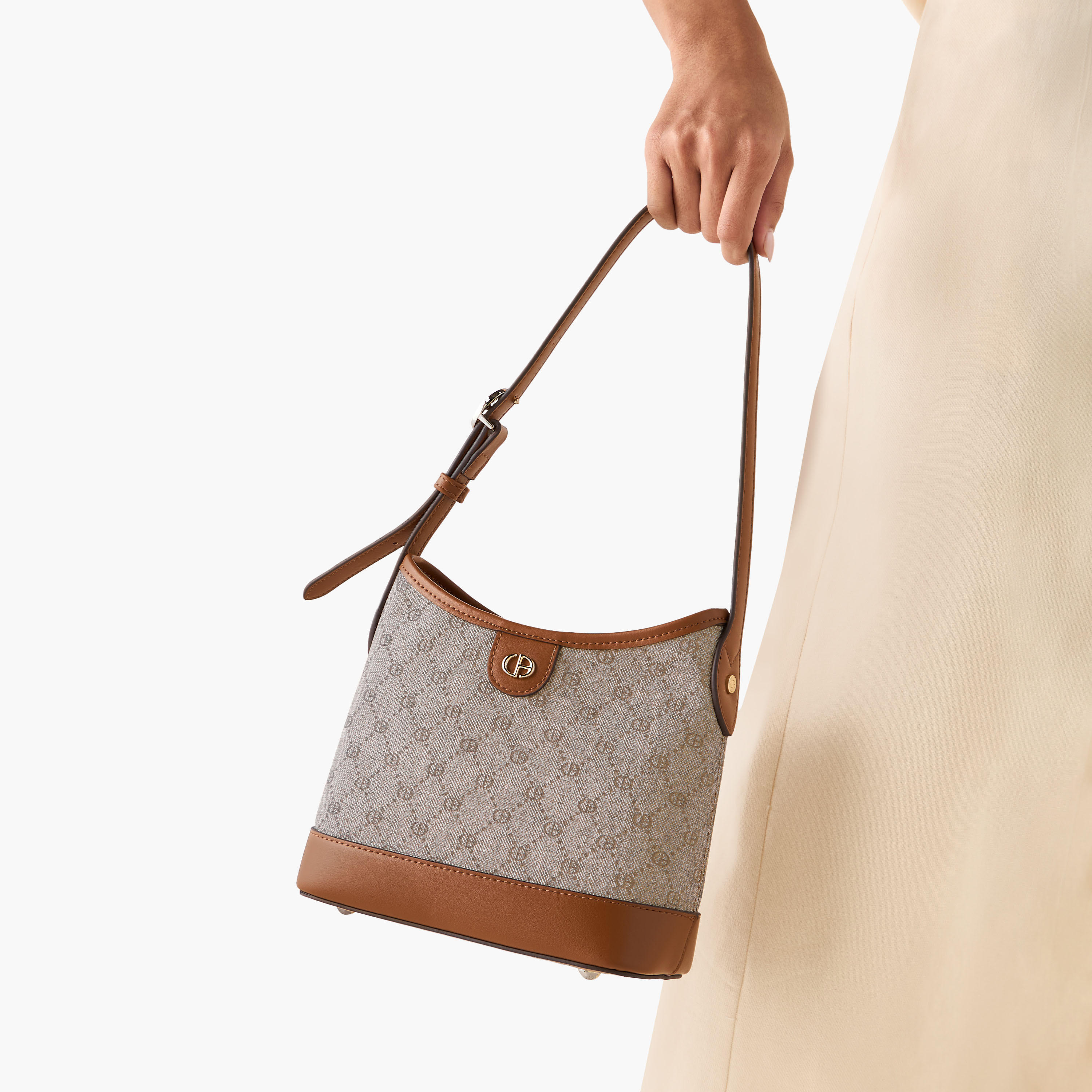 Chrisbella Monogram Print Hobo Bag with Adjustable Strap and Wallet-women-bagsandwallets-handbags-image-2