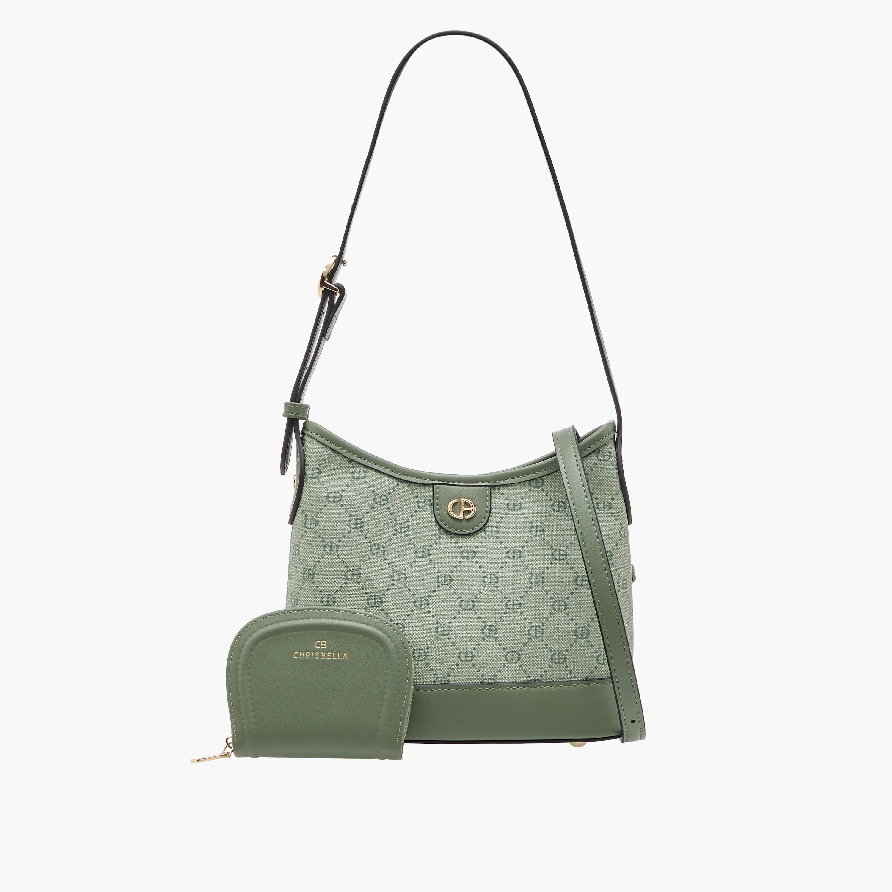 Chrisbella Monogram Print Hobo Bag with Adjustable Strap and Zip Around Wallet-women-bagsandwallets-handbags-image-1