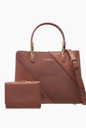 Chrisbella Textured Tote Bag with Detachable Strap and Wallet-women-image-1
