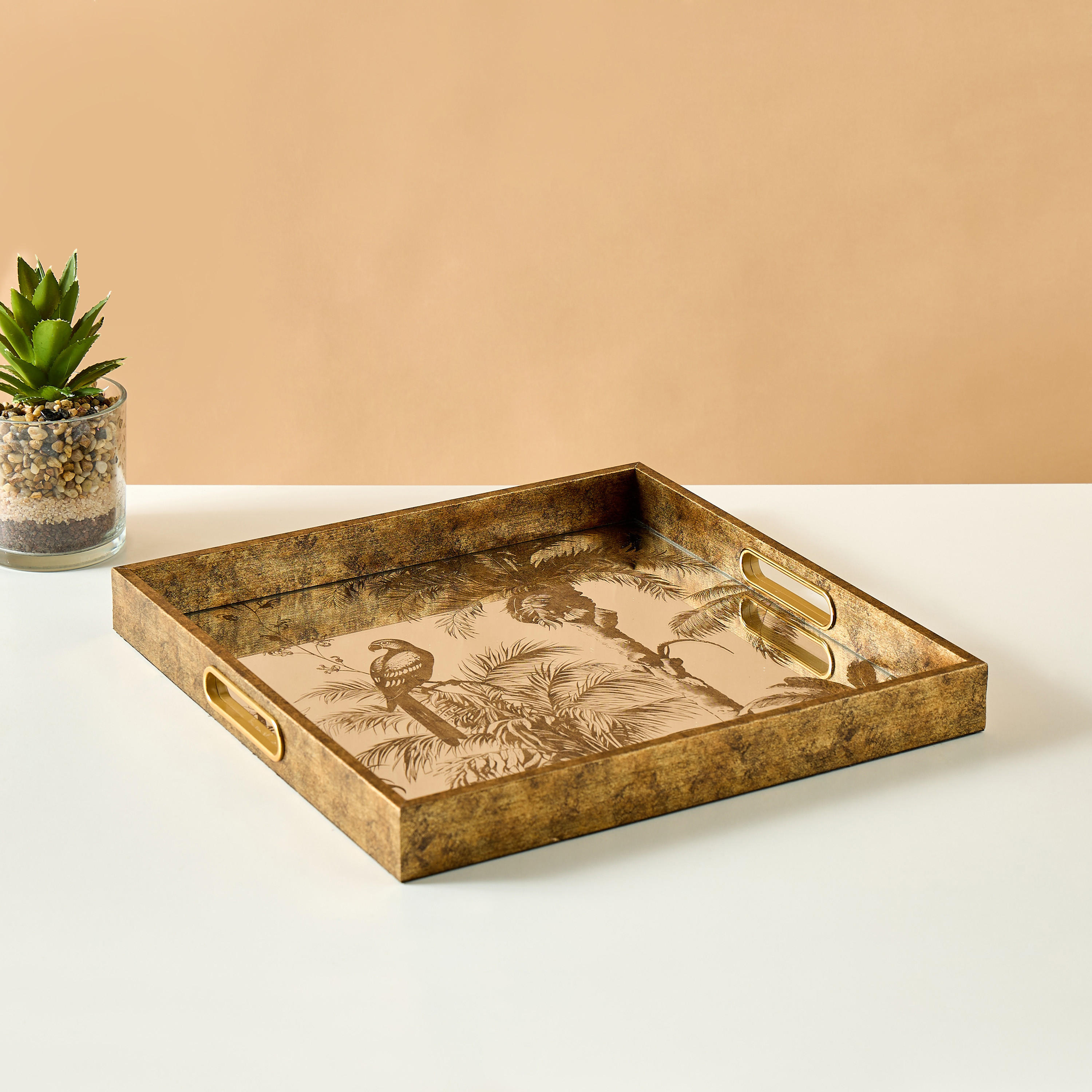 Decorative Glass Tray with Cutout Handles - 37x4 cms-household-decor-boxesandtrays-image-1