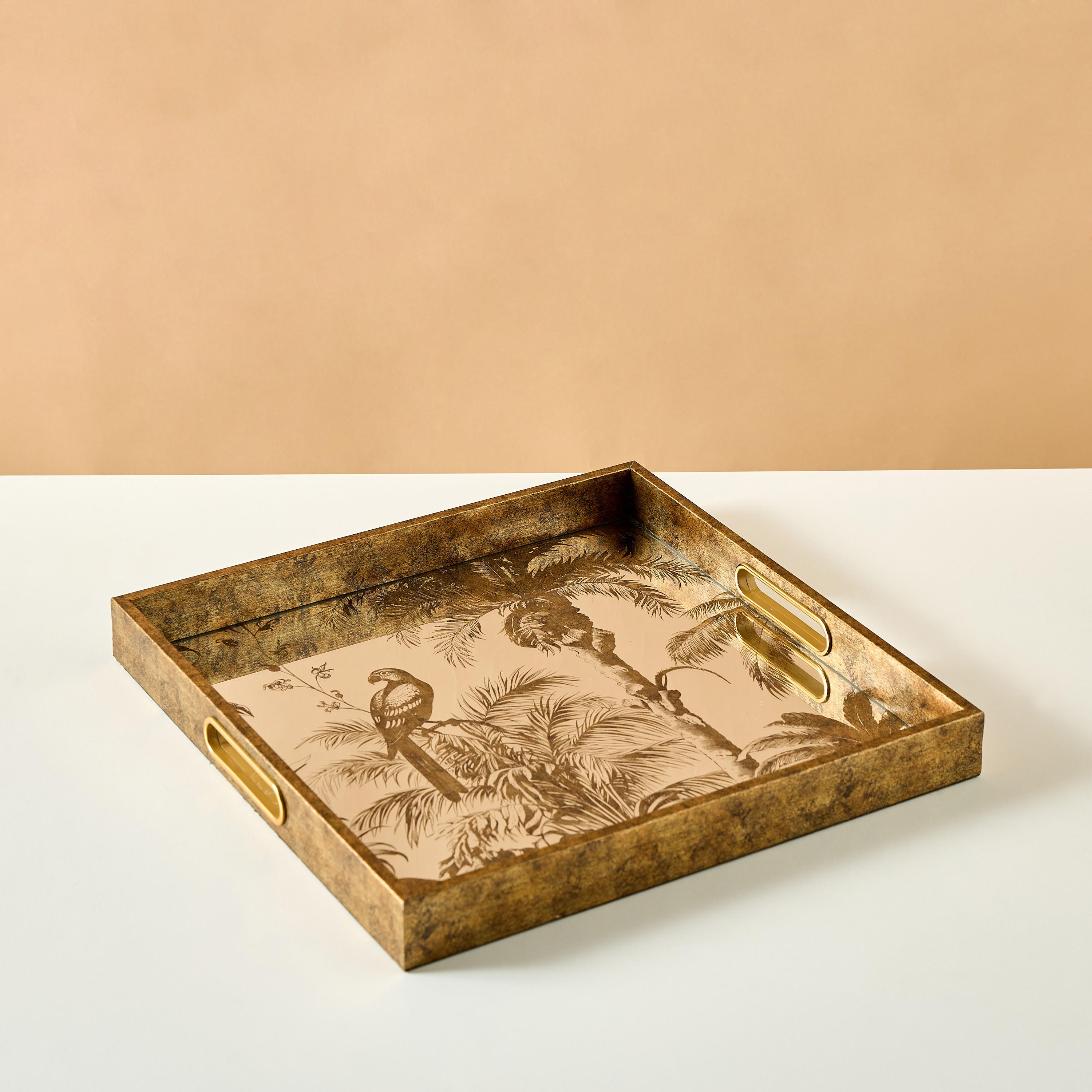 Decorative Glass Tray with Cutout Handles - 37x4 cms-household-decor-boxesandtrays-image-2