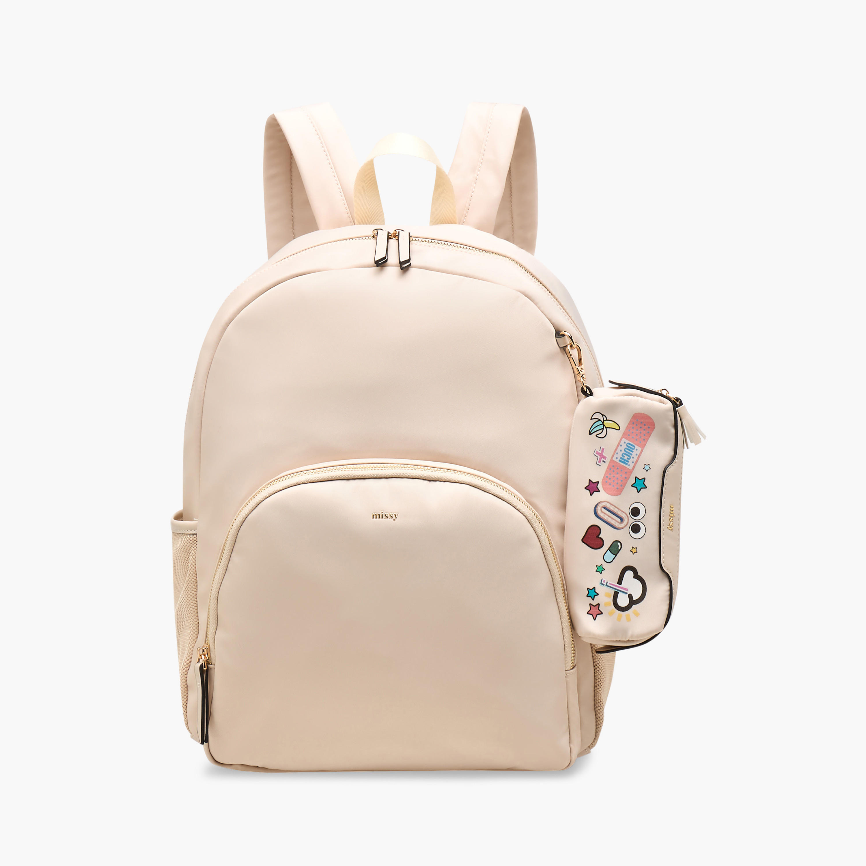 Missy Solid Backpack with Adjustable Straps and Detachable Pencil Pouch - 28x16x36 cm-women-bagsandwallets-backpacks-image-1