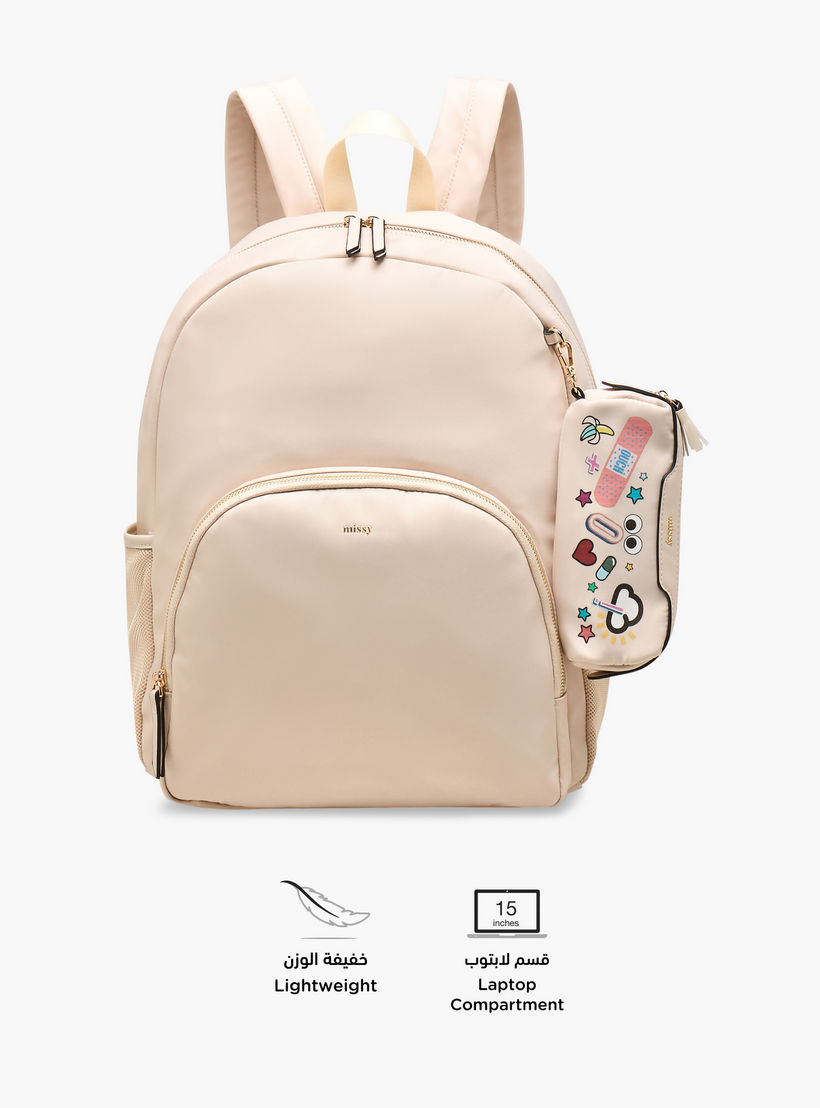 Missy Solid Backpack with Adjustable Straps and Detachable Pencil Pouch - 28x16x36 cm-women-bagsandwallets-backpacks-image-4