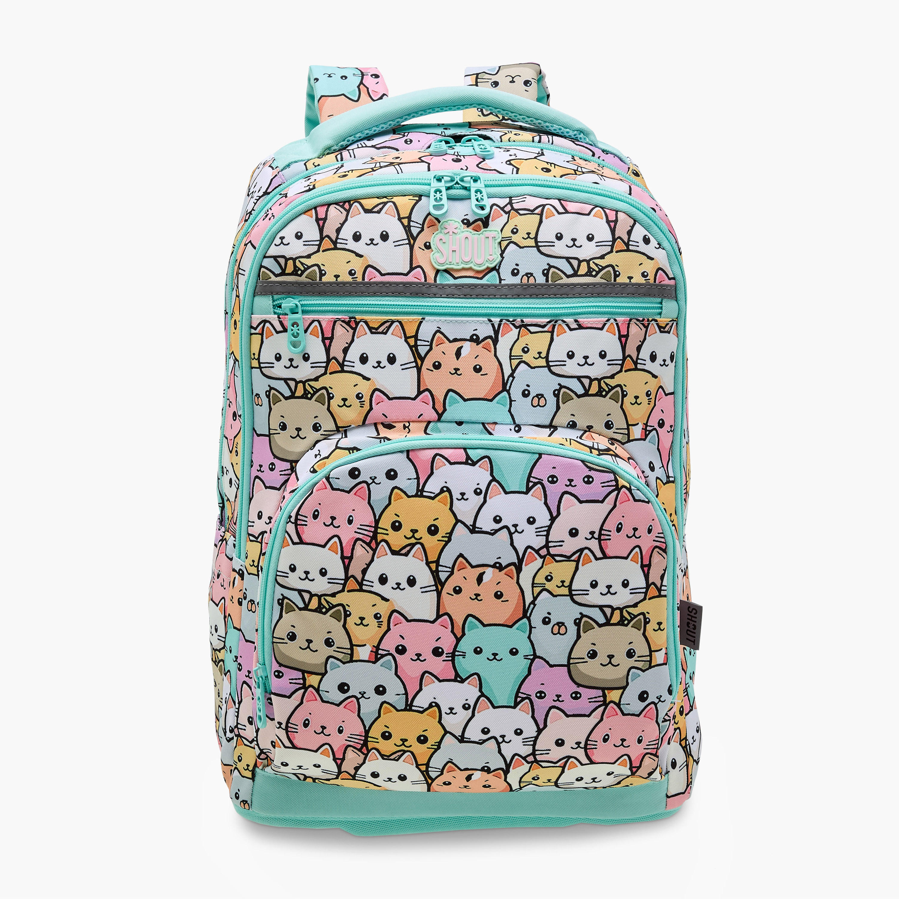 SHOUT Cat Print 3-Compartment Backpack with Adjustable Straps and Zip Closure - 32x20x45 cms-school-bagsandbackpacks-backpacks-image-1