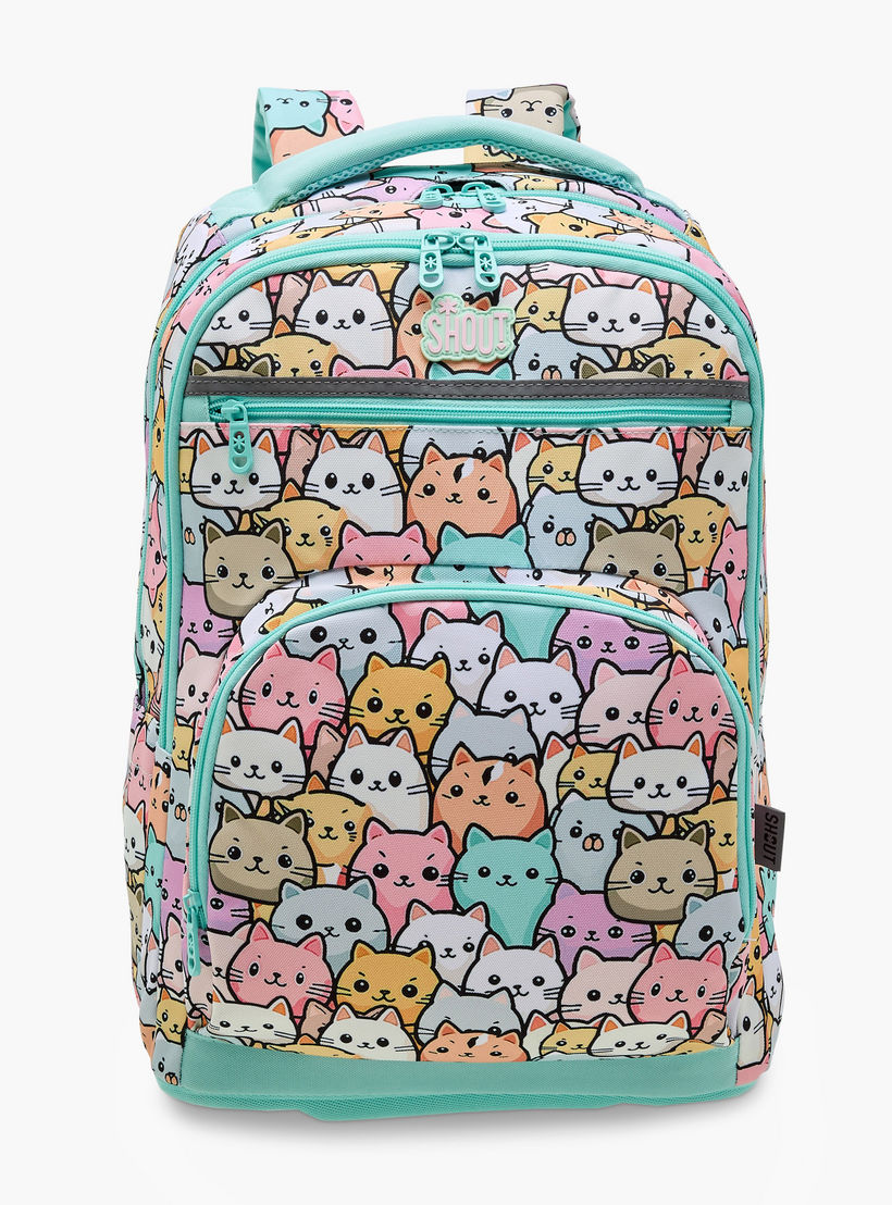 SHOUT Cat Print 3-Compartment Backpack with Adjustable Straps and Zip Closure - 32x20x45 cms-school-bagsandbackpacks-backpacks-image-1