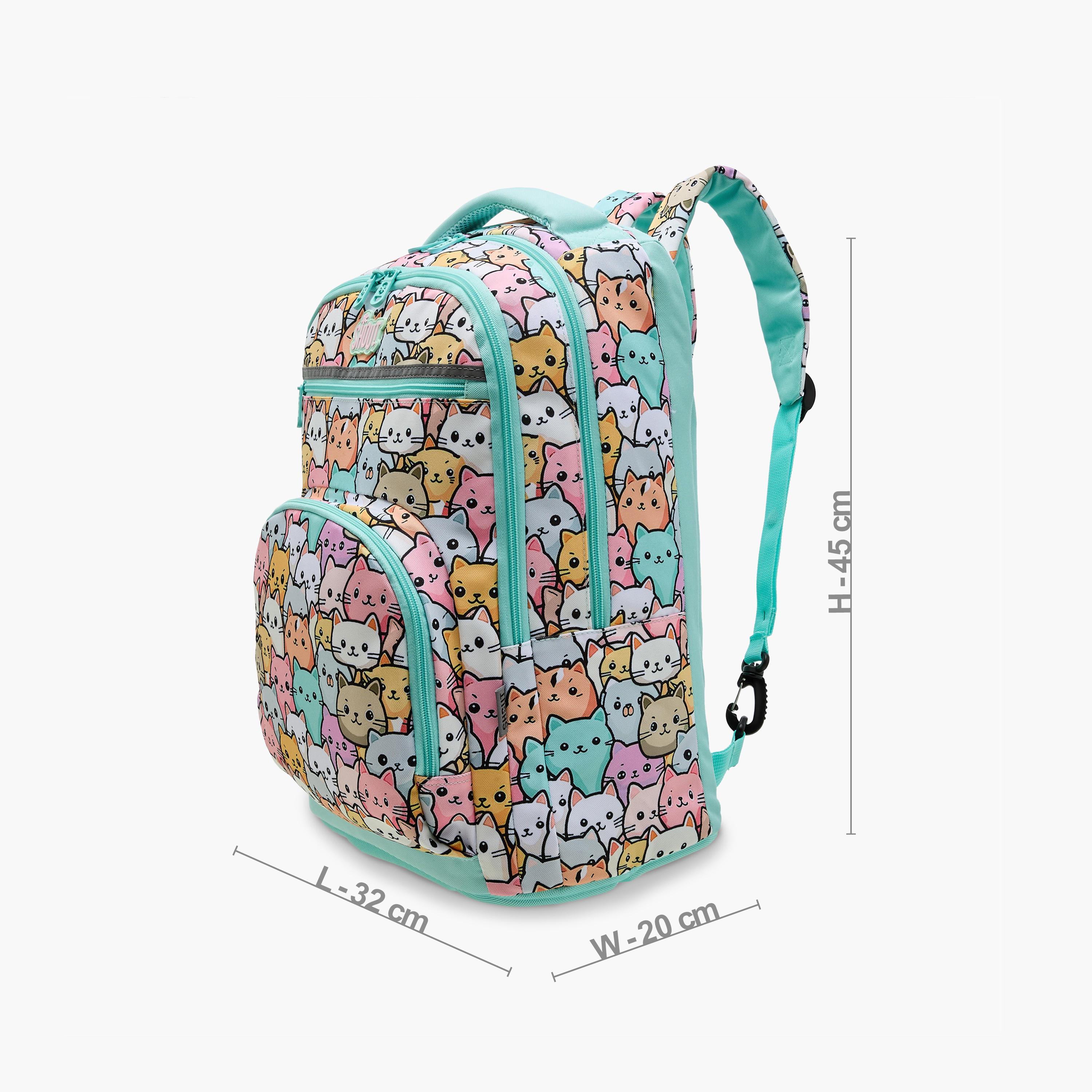 SHOUT Cat Print 3-Compartment Backpack with Adjustable Straps and Zip Closure - 32x20x45 cms-school-bagsandbackpacks-backpacks-image-2