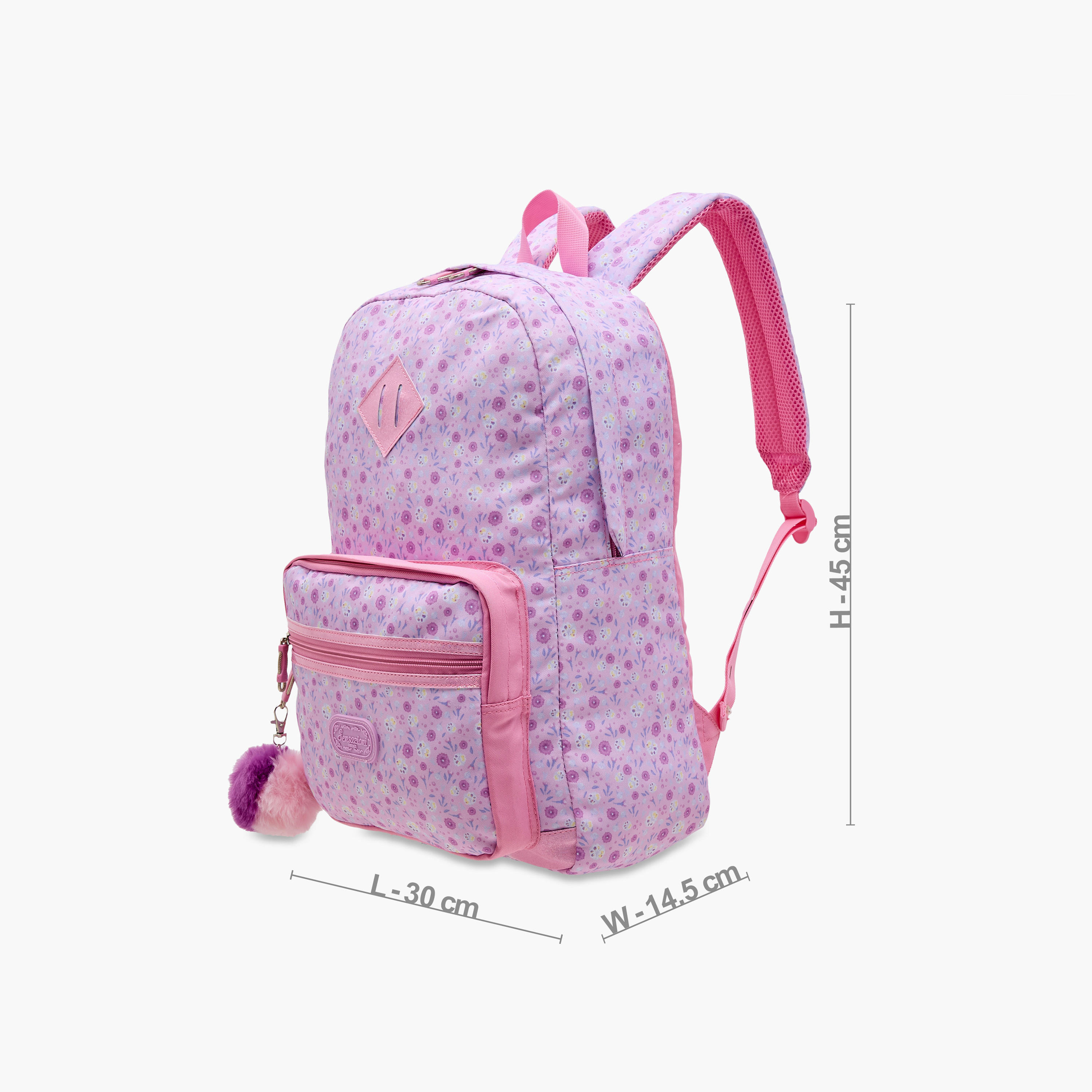 Sensazioni Floral Print Backpack with Pom-Pom Charm and Zip Closure - 30x15x45 cms-school-bagsandbackpacks-backpacks-image-2