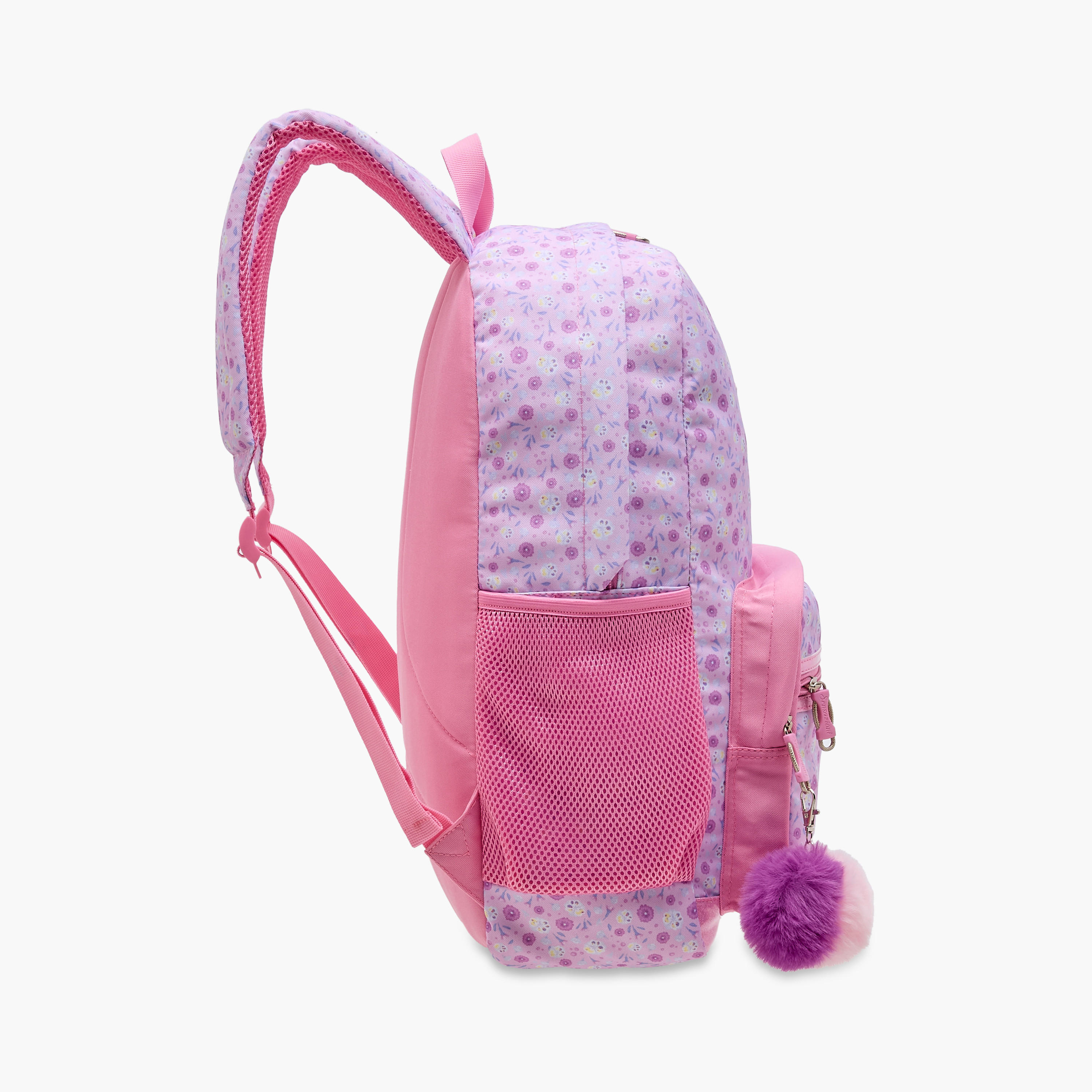 شنطة ظهر بطبعات الزهور مع دلايّة بوم بوم وسحاب من سينسازوني - 30x15x45 سم-school-bagsandbackpacks-backpacks-image-3