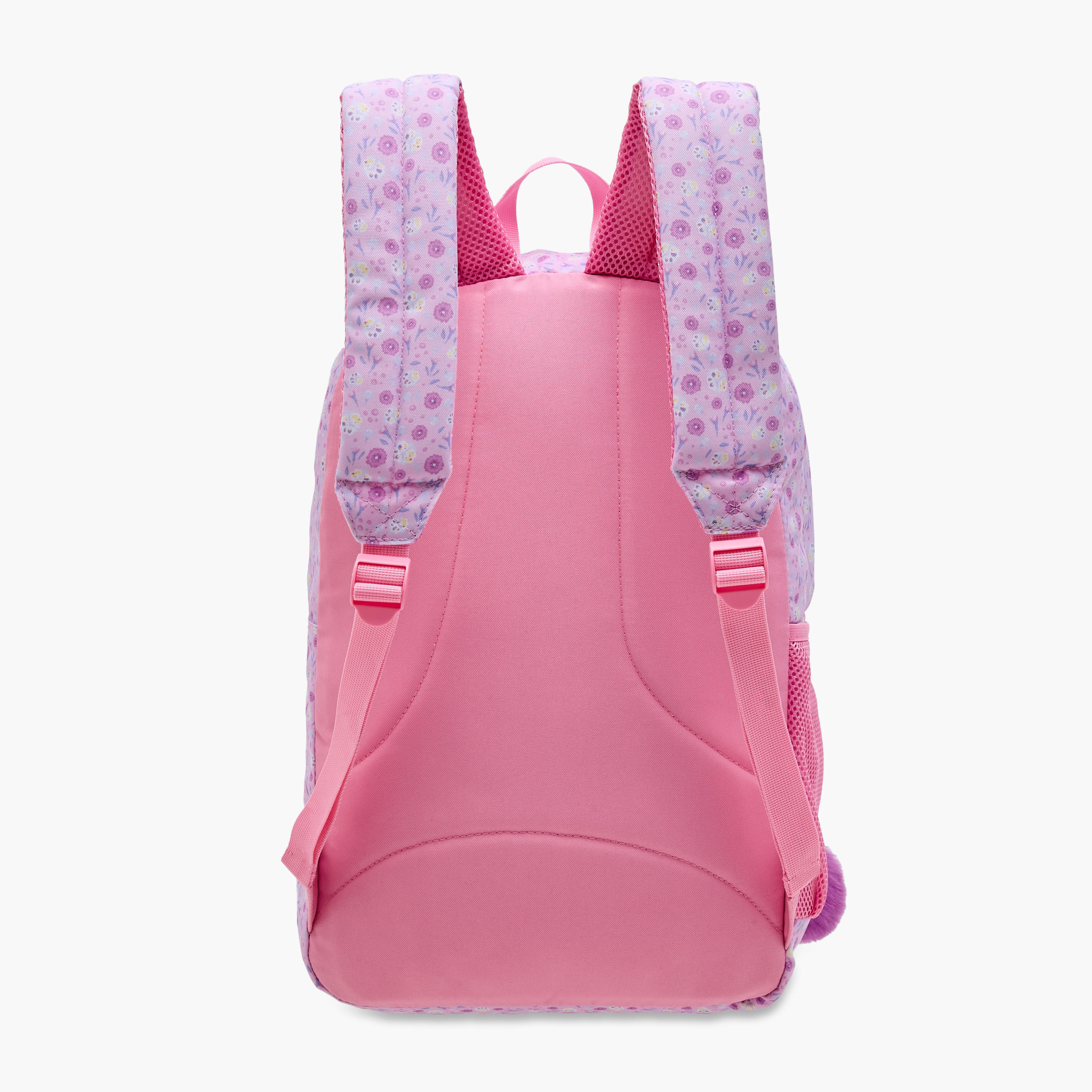 شنطة ظهر بطبعات الزهور مع دلايّة بوم بوم وسحاب من سينسازوني - 30x15x45 سم-school-bagsandbackpacks-backpacks-image-5