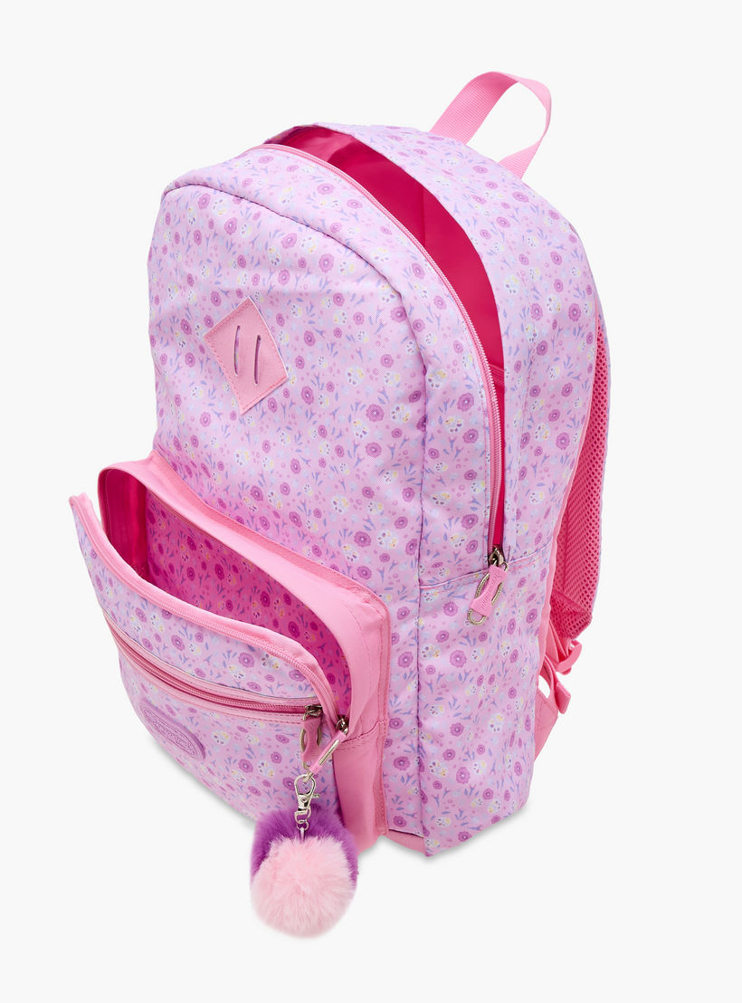 شنطة ظهر بطبعات الزهور مع دلايّة بوم بوم وسحاب من سينسازوني - 30x15x45 سم-school-bagsandbackpacks-backpacks-image-9