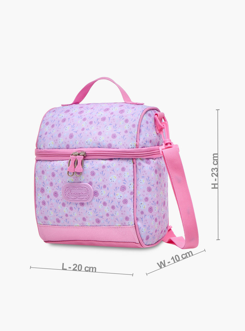 شنطة غداء بطبعات أزهار مع حزام قابل للتعديل وسحاب إغلاق من سينساتزيوني-school-lunchessentials-lunchbags-image-2