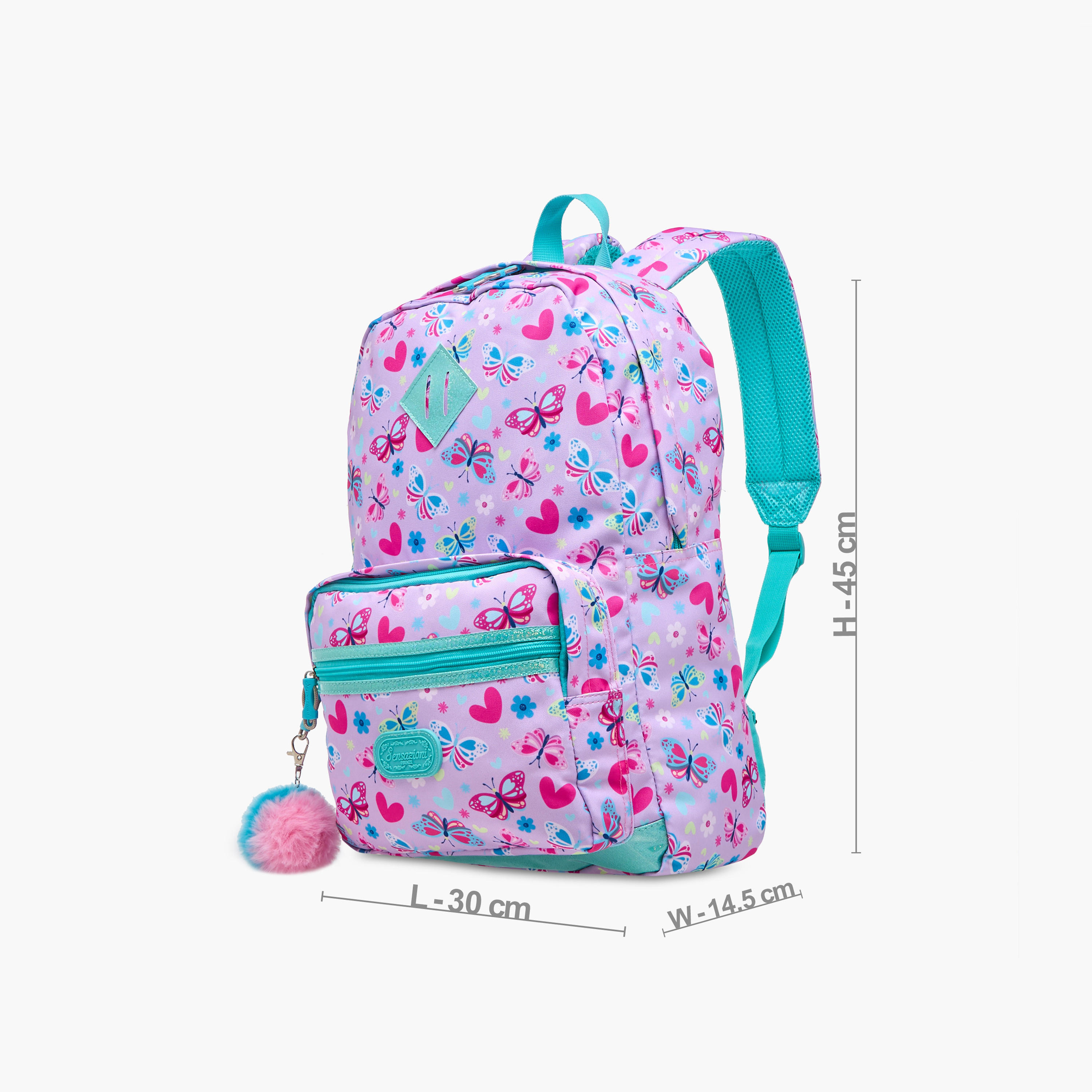 Sensazioni Butterfly Print Backpack with Adjustable Straps and Zip Closure - 30x15x45 cms-school-bagsandbackpacks-backpacks-image-2