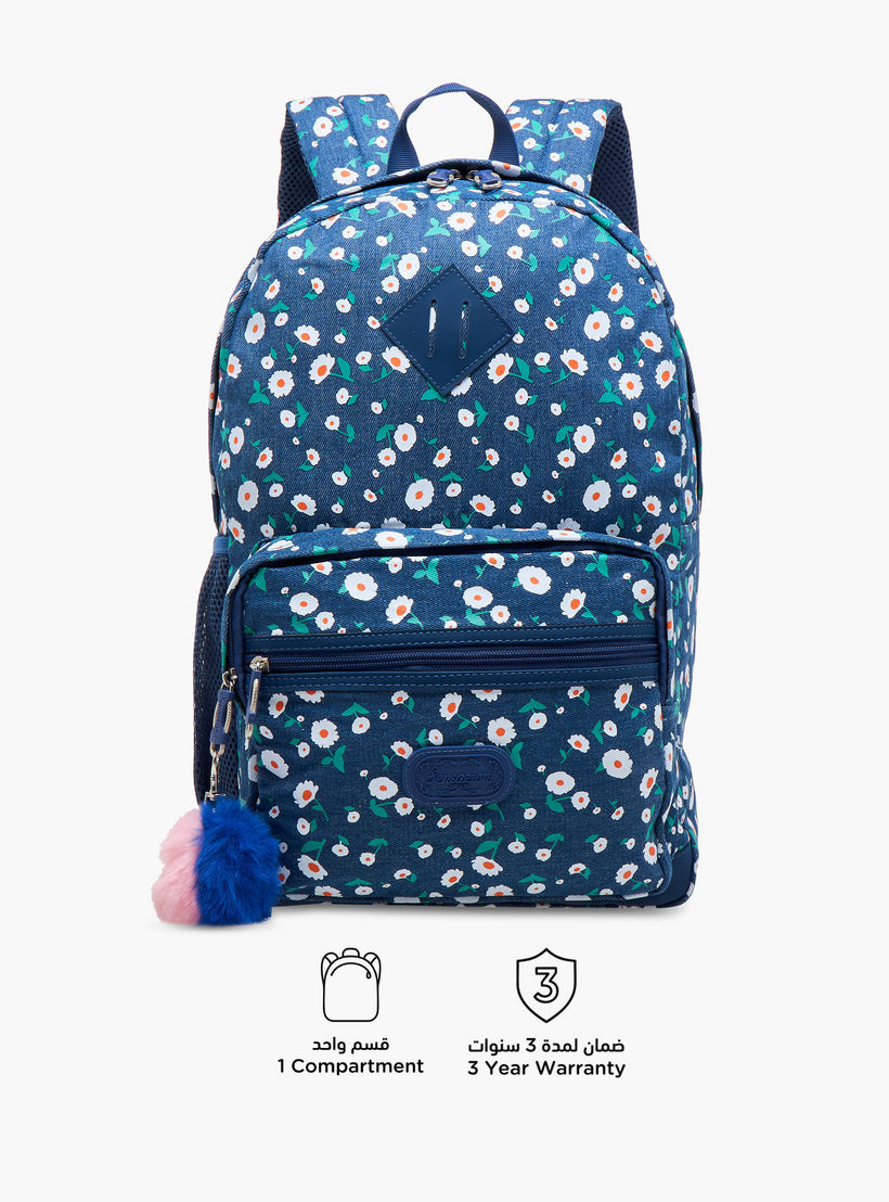 Sensazioni Floral Print Backpack with Adjustable Straps and Zip Closure - 30x15x45 cms-school-bagsandbackpacks-backpacks-image-4