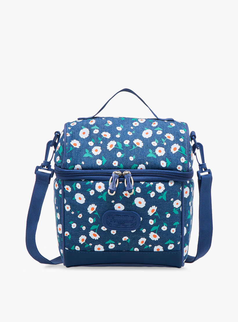 شنطة غداء بطبعات أزهار مع حزام قابل للتعديل وسحاب إغلاق من سينسازيوني-school-lunchessentials-lunchbags-image-1